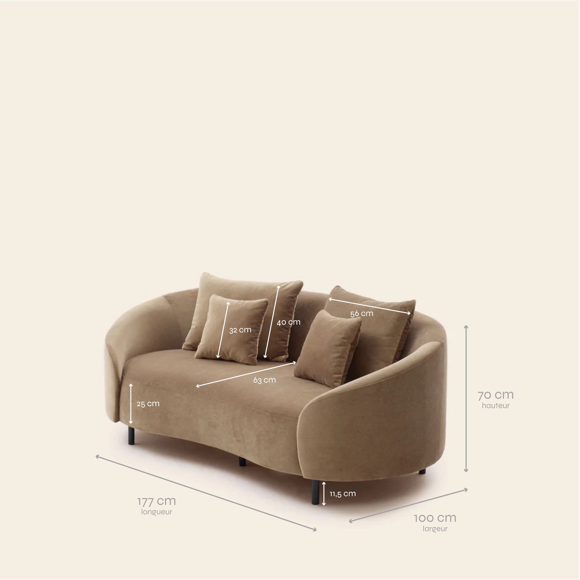 2-Sitzer-Sofa JULIKA opal warmbeige