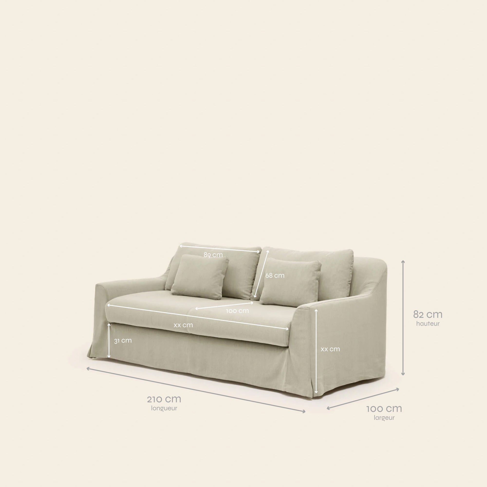 2,5-Sitzer-Sofa CLARIBEL Barbate in warmem Beige