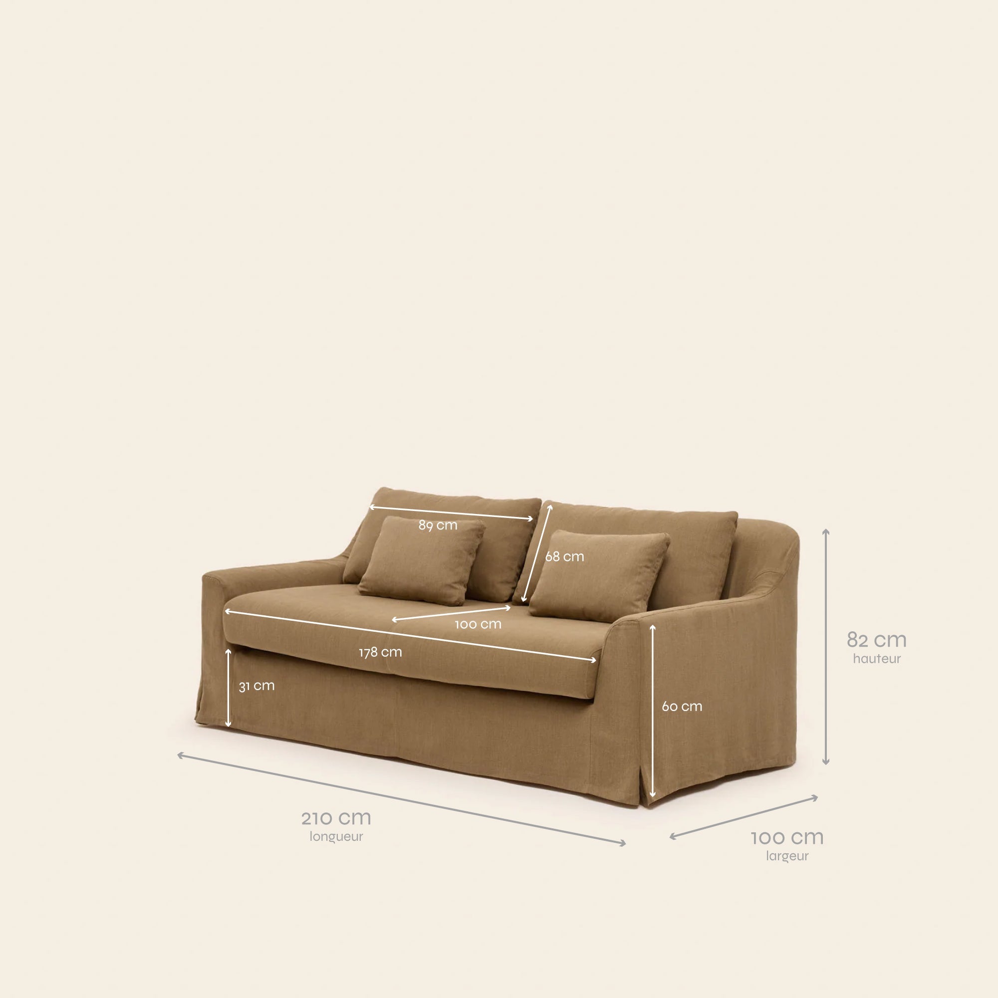2,5-Sitzer-Sofa CLARIBEL Barbate in warmem Braun