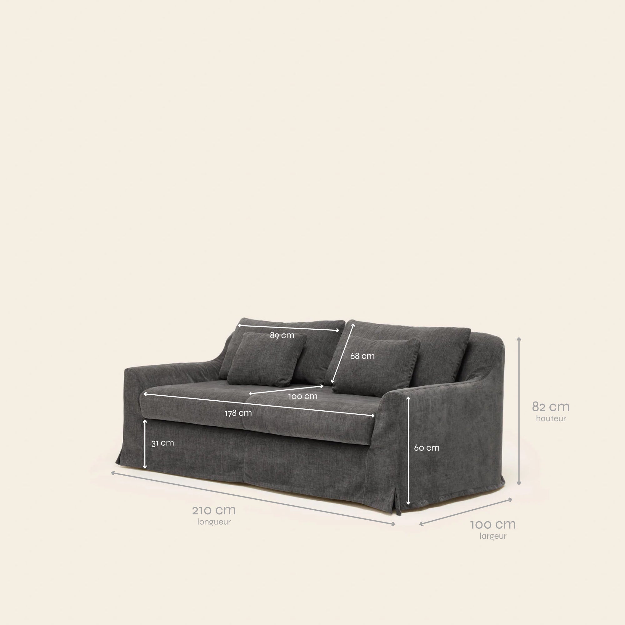 Divano CLARIBEL Boston 2,5 posti grigio grafite