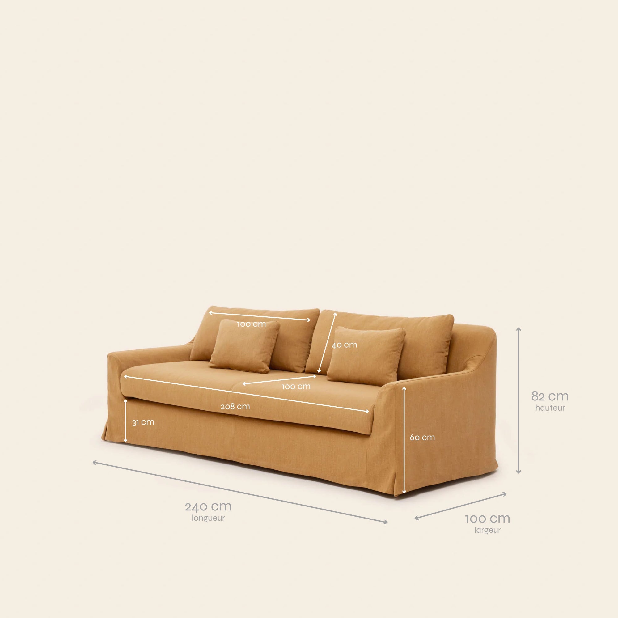 Divano 3 posti CLARIBEL barbate caramel