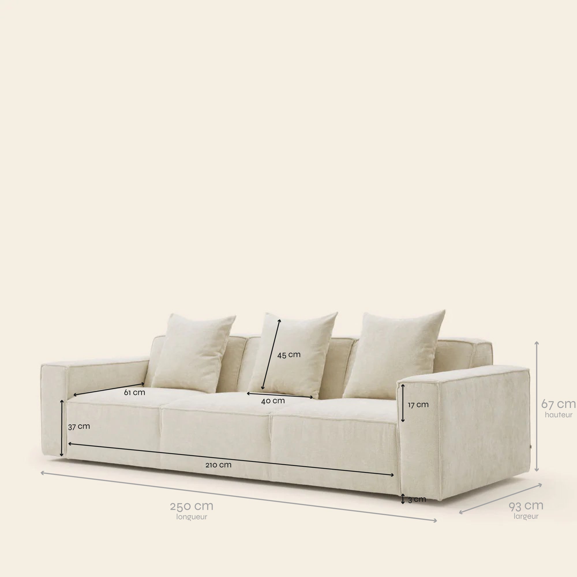 3-Sitzer-Sofa DYONIS Marlon Elfenbein