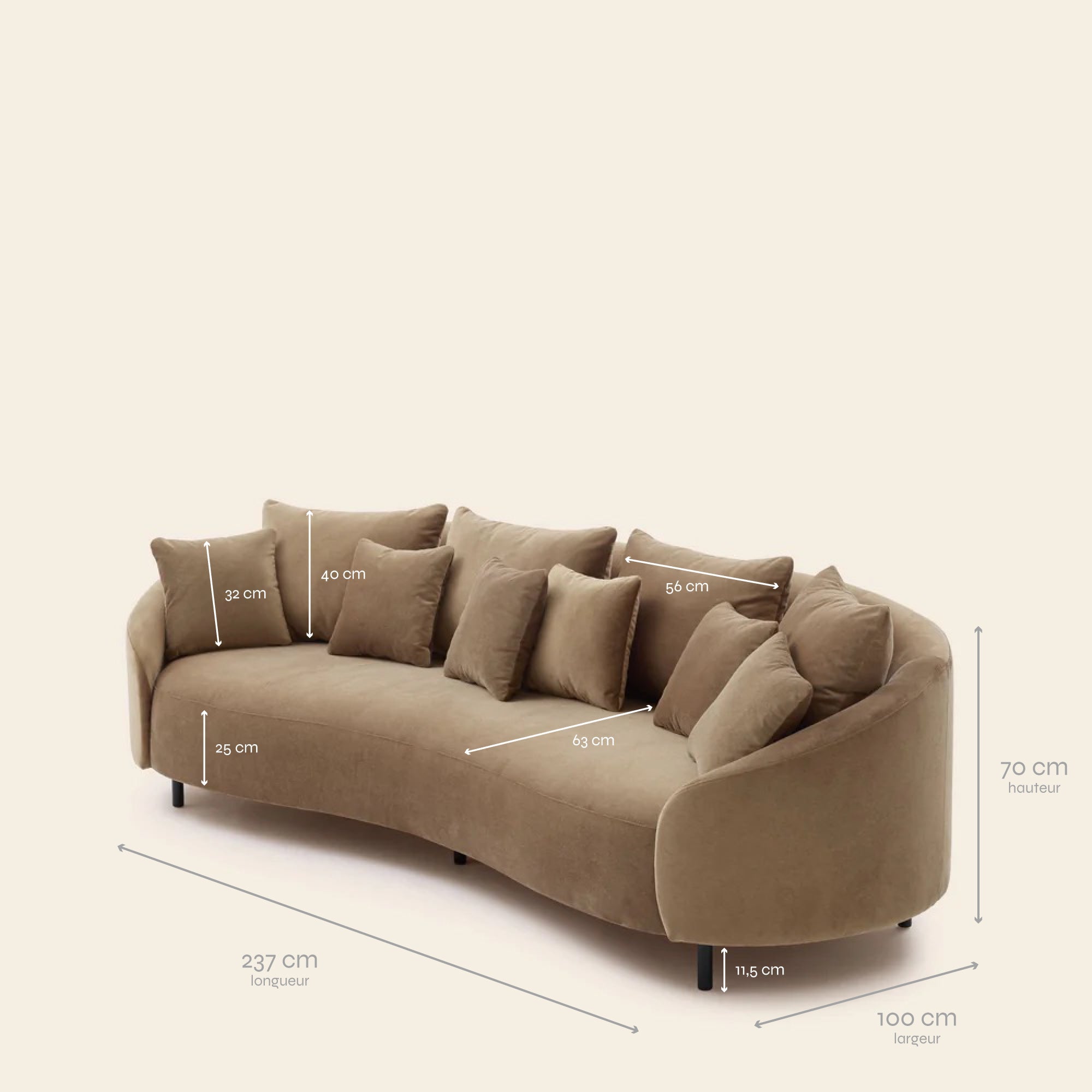 3-zitsbank JULIKA opaal warmbeige