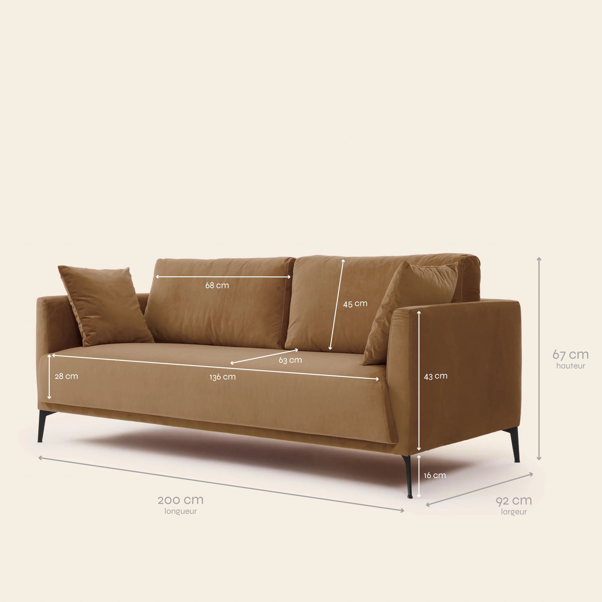 3-Sitzer-Sofa ODELLE Dalila Kamelgold