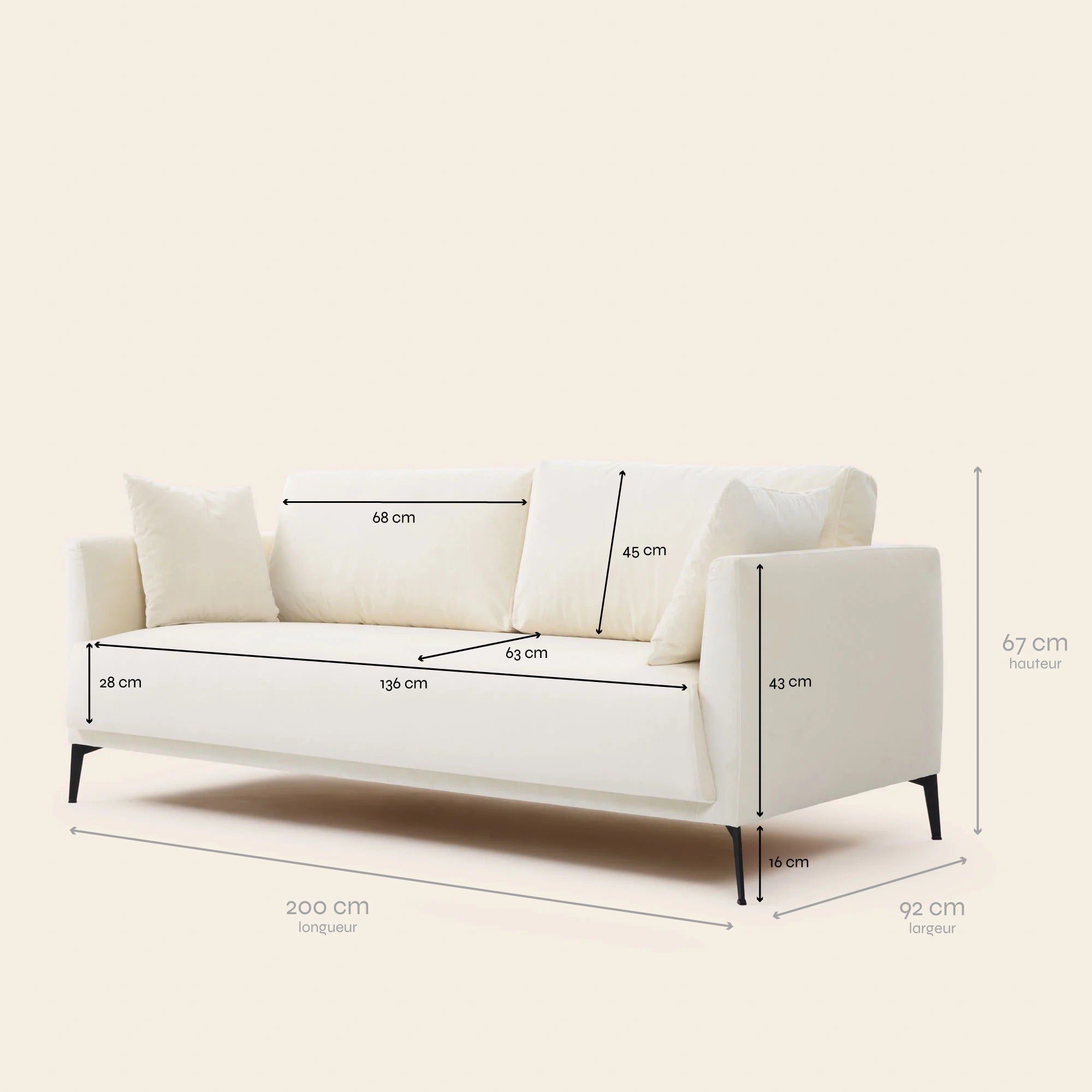 3-Sitzer-Sofa ODELLE Dalila Elfenbein