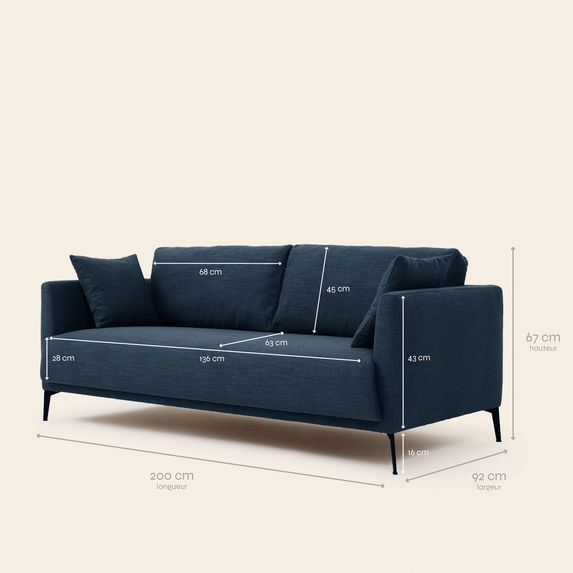 3-Sitzer-Sofa ODELLE senna nordblau