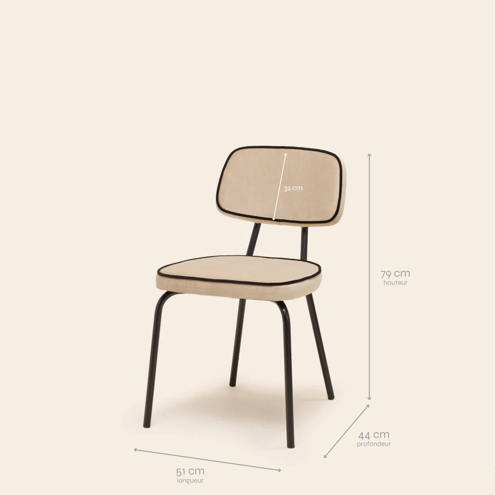 YSABEAU Dalila Stuhl beige schicke Paspelierung
