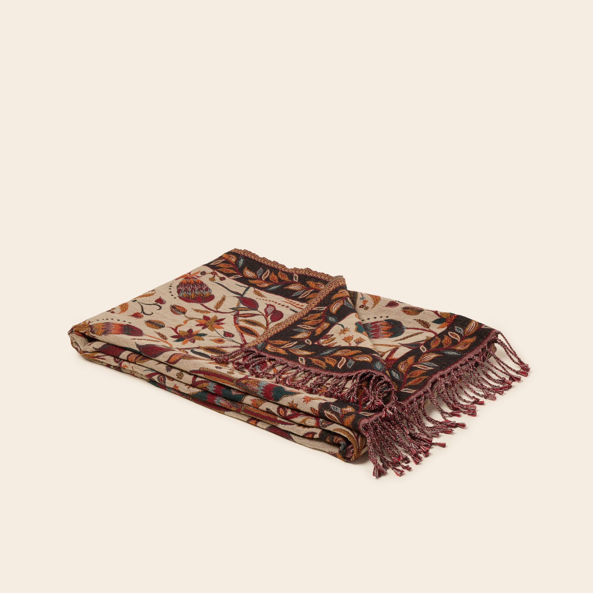 SUNDARI ivoorkleurige en veelkleurige deken