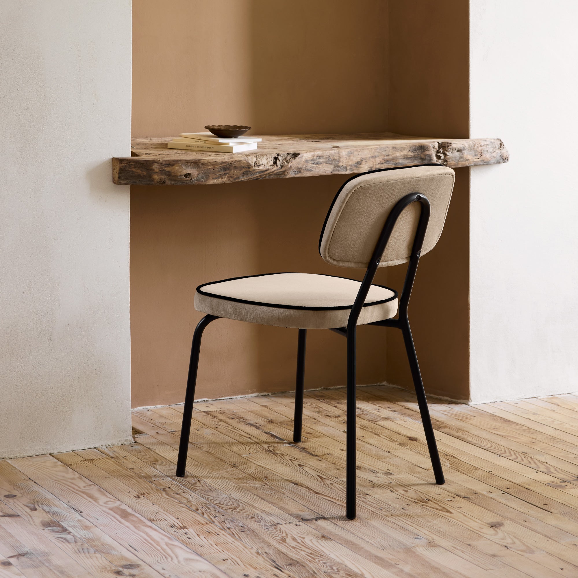 YSABEAU chic beige velvet chair with piping