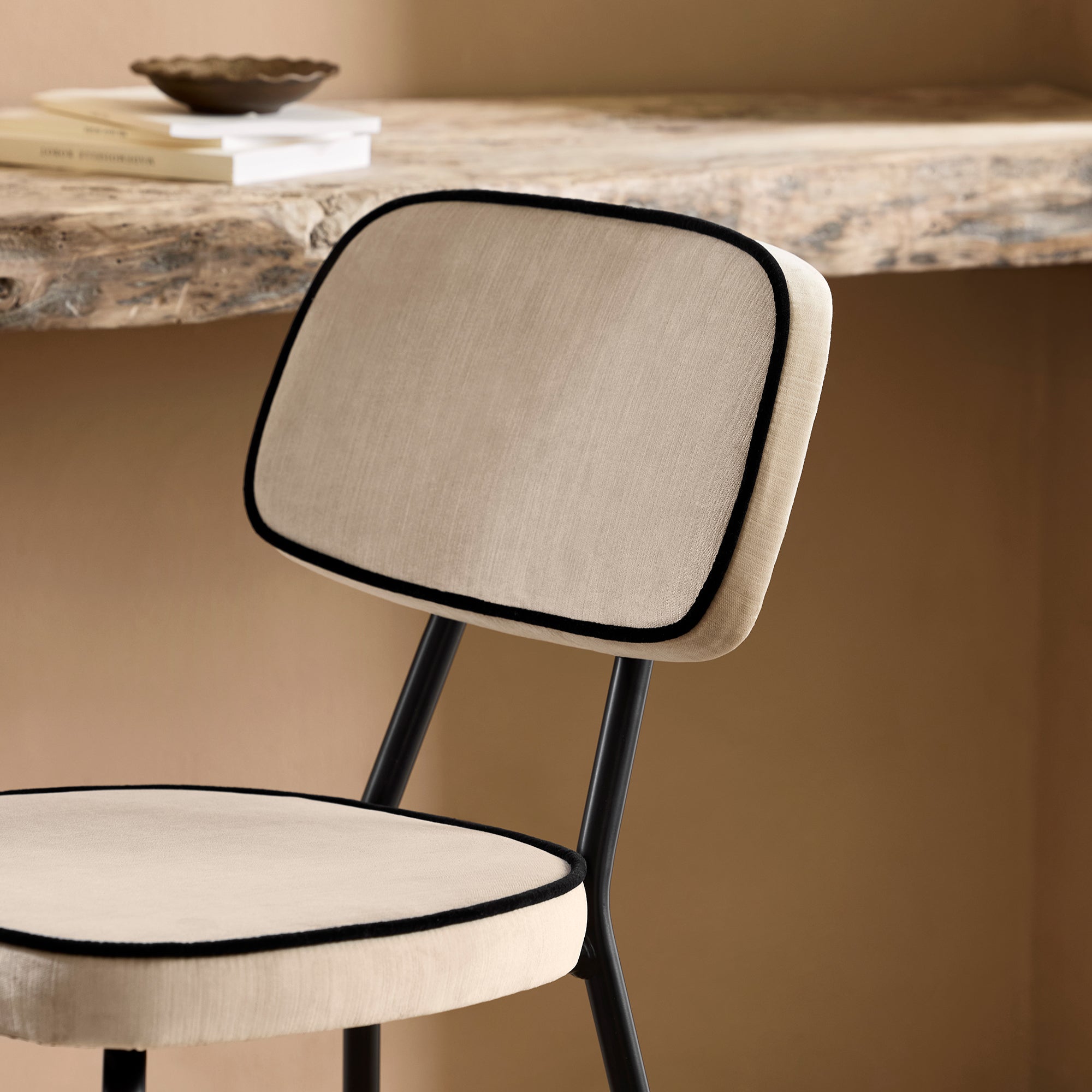 YSABEAU chic beige velvet chair with piping