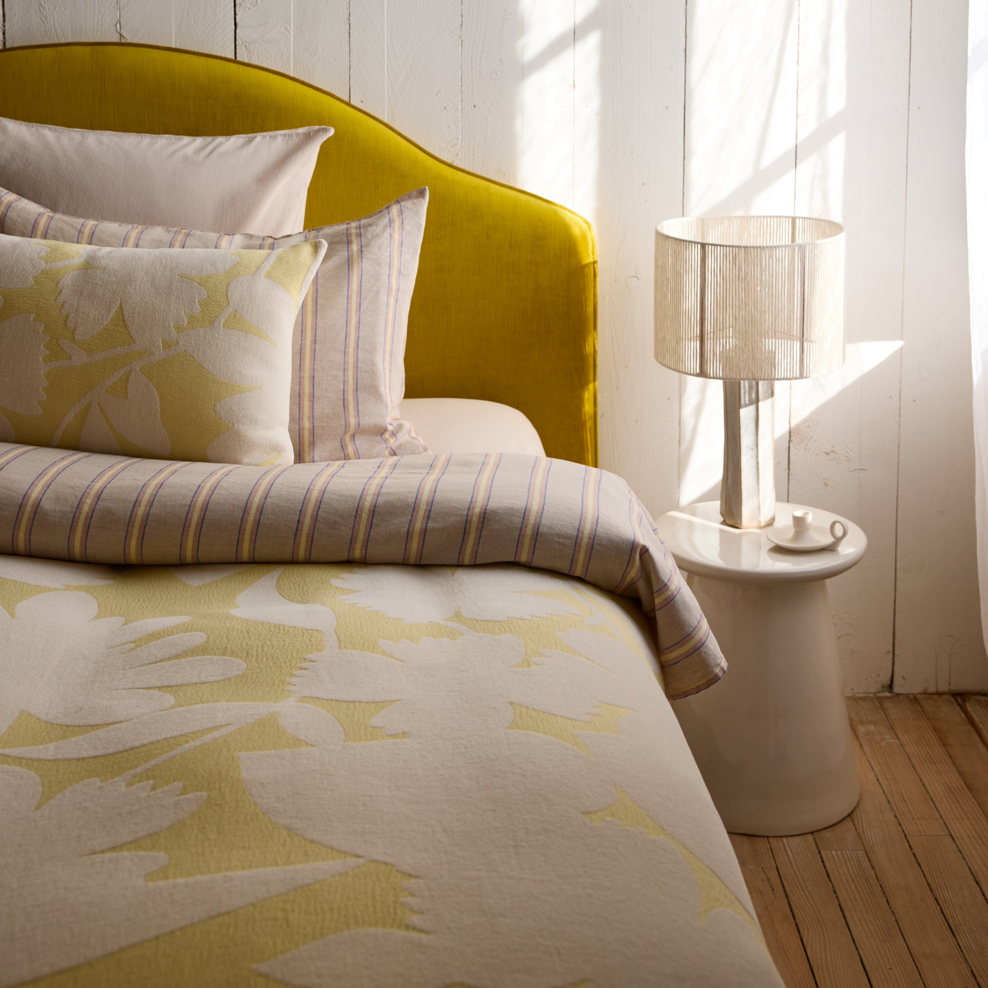 Couvre-lit FLAURIA ivoire et jaune pastel