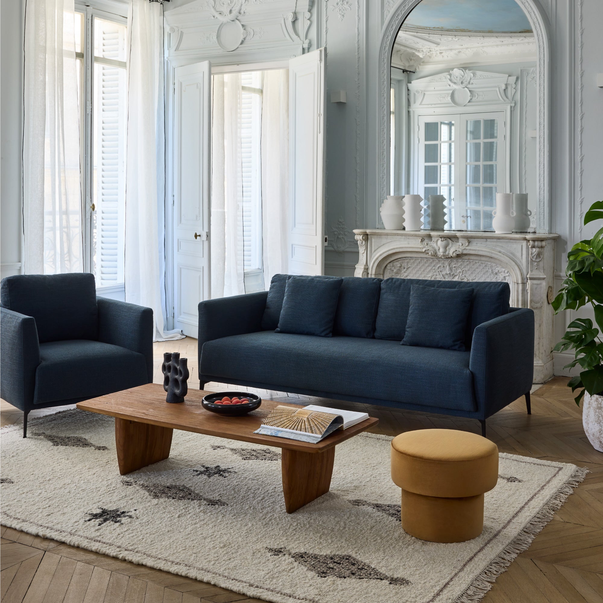 ODELLE fauteuil in noordelijk blauw mandenvlechtwerk