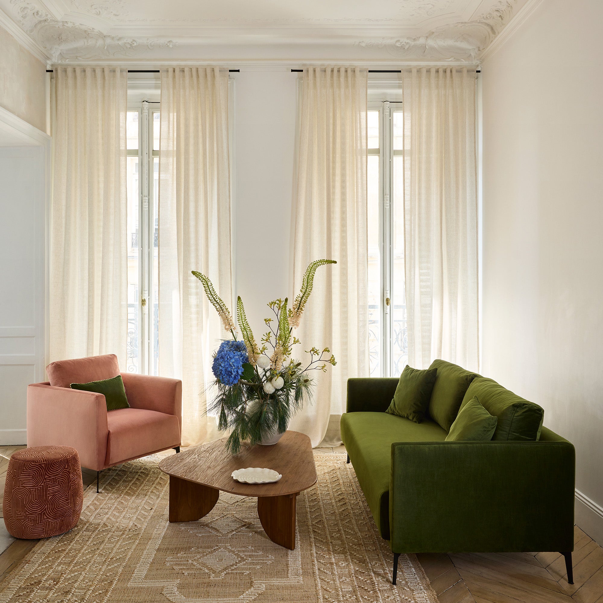 Fauteuil ODELLE velours pêche rosé