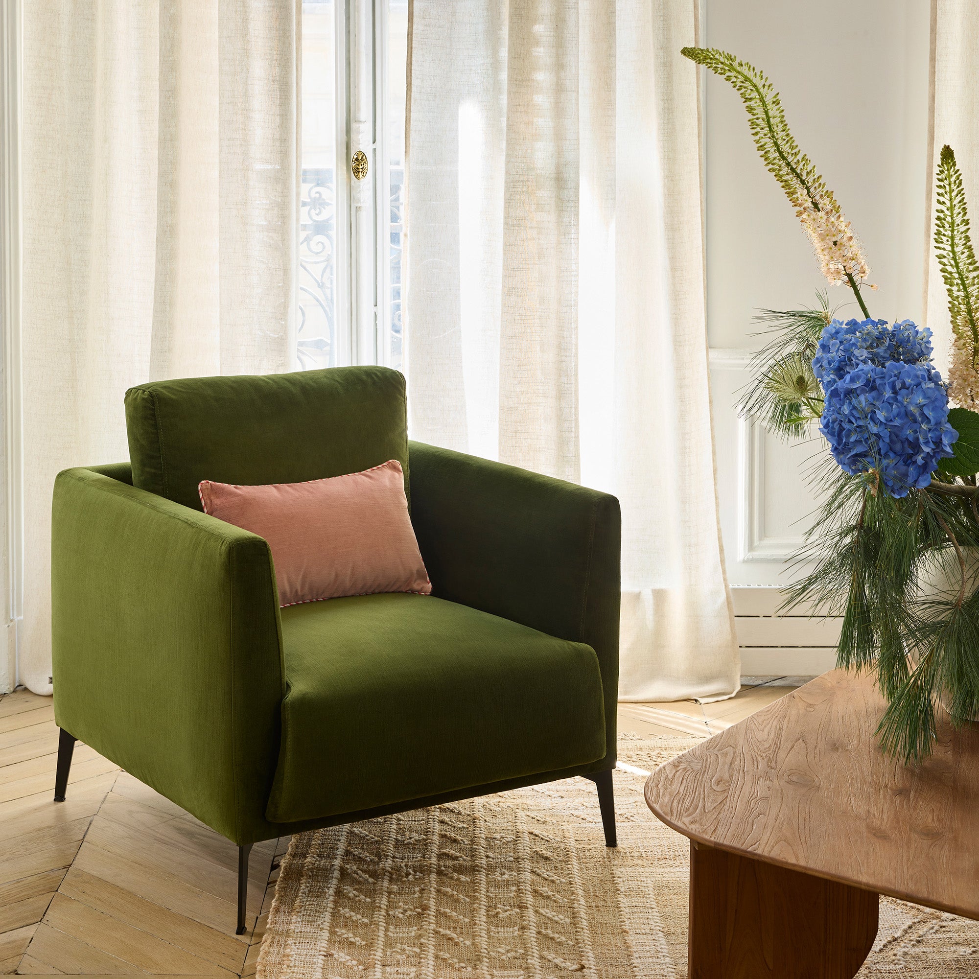 Poltrona ODELLE velluto verde oliva