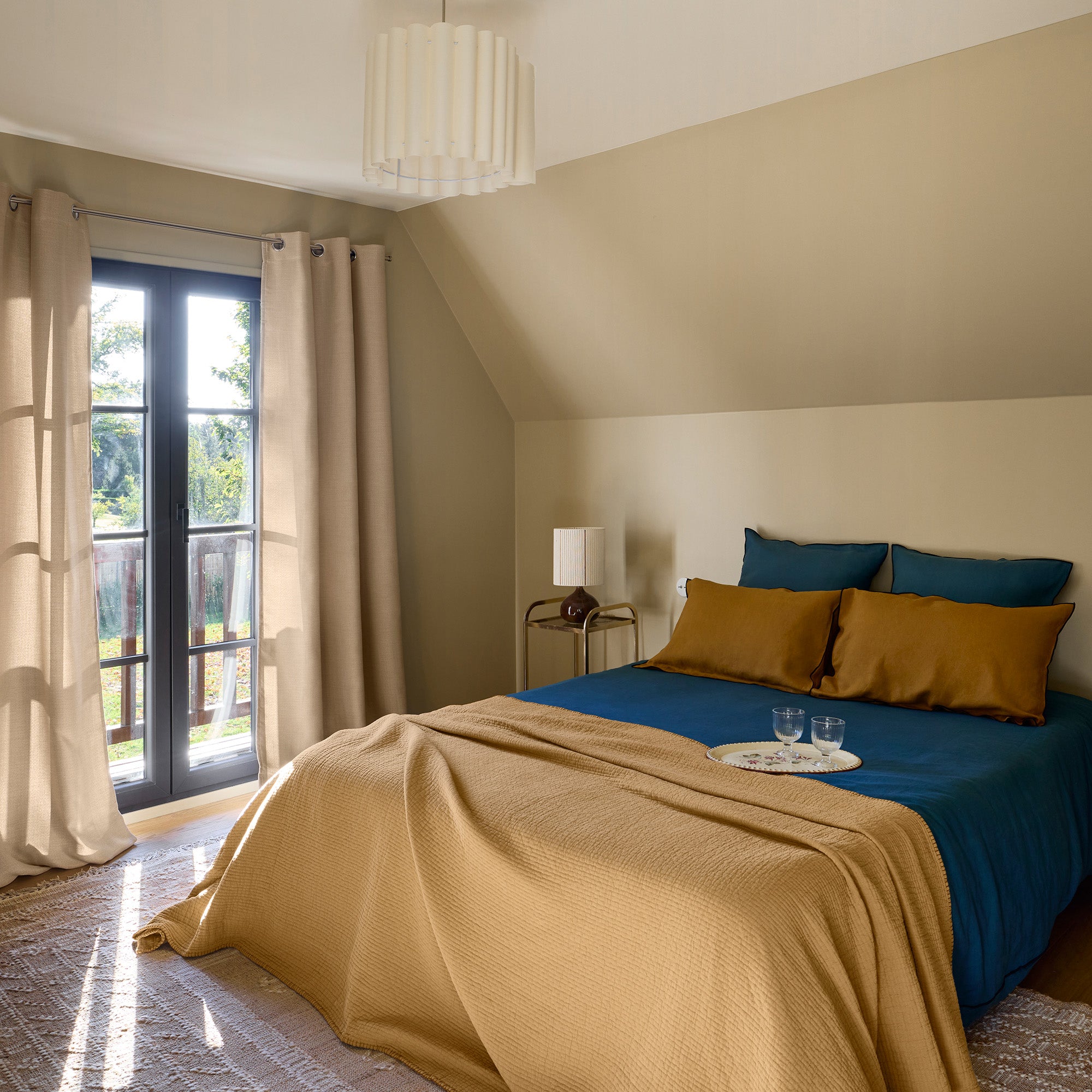 Housse de couette CARLINA pétrole et bourdon noir