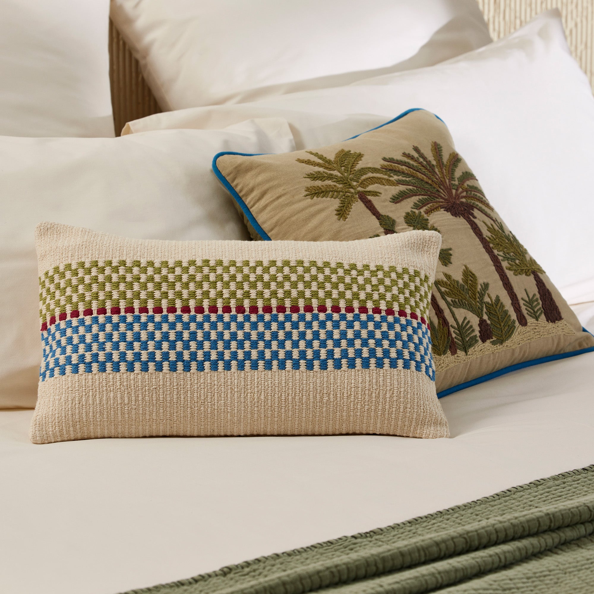 Housse de coussin EMEO vert et bleu