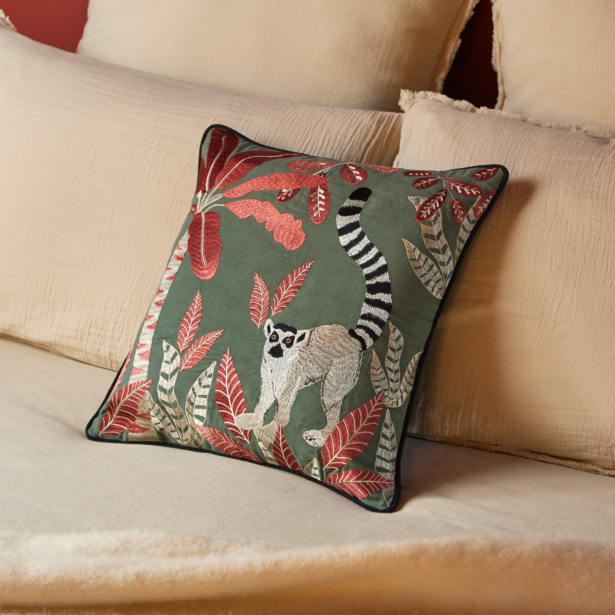 Housse de coussin MADAGASCAR vert et orangé