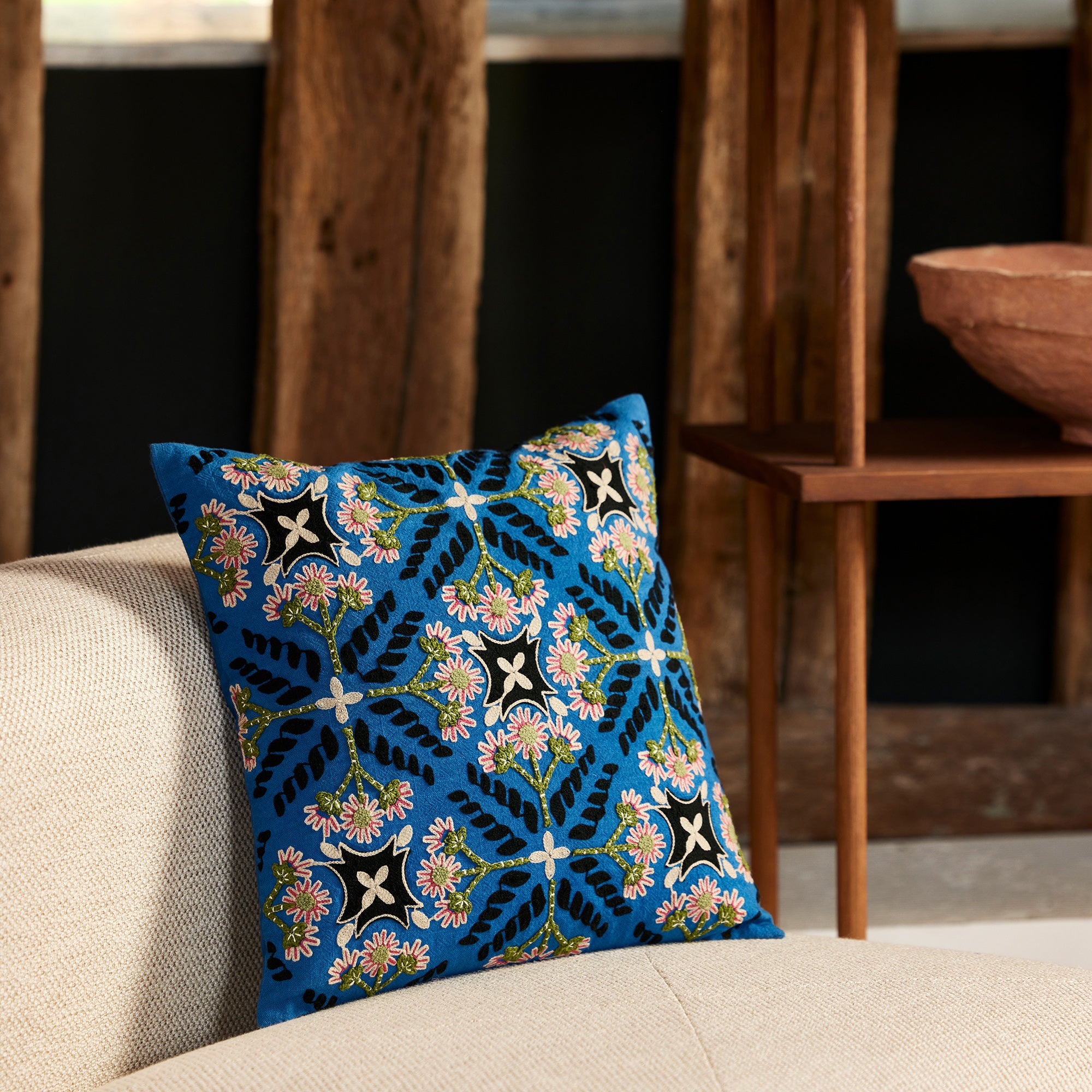 Housse de coussin NAJOUA bleu et multicolore