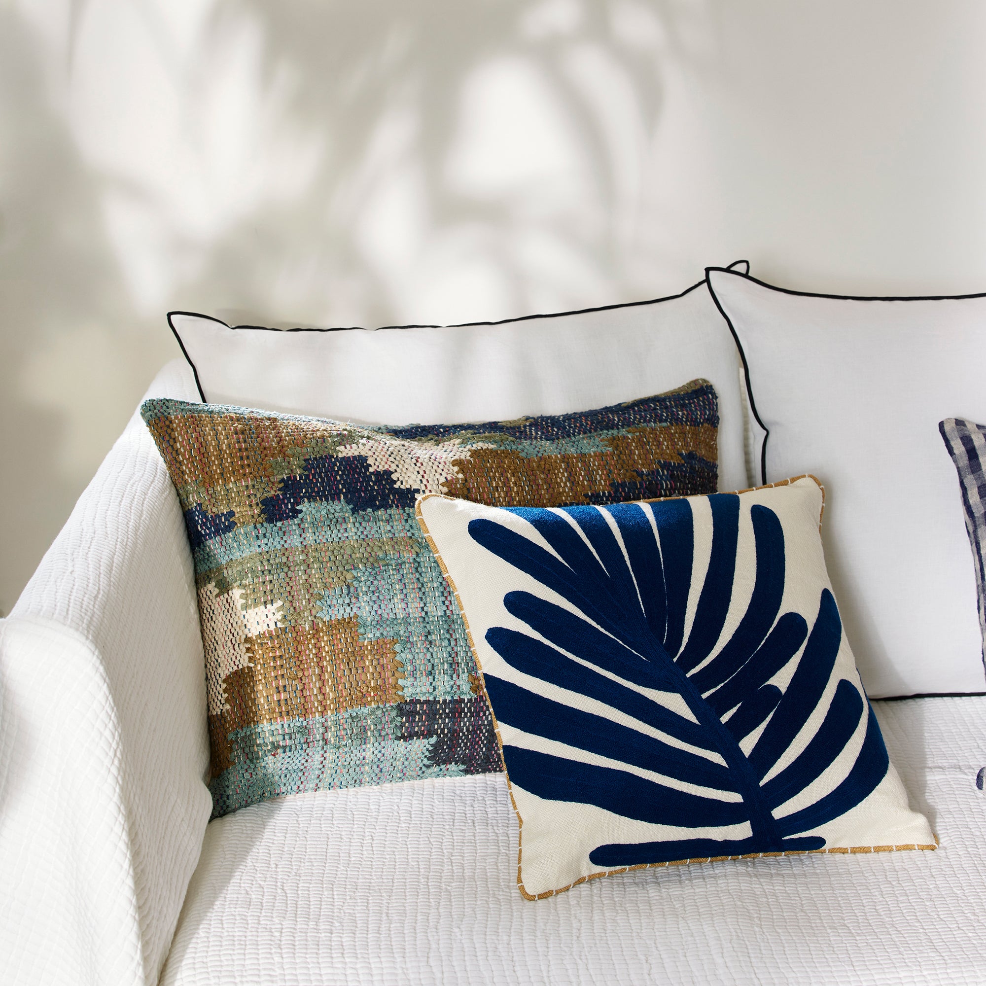 TROPI ecru and indigo cushion cover