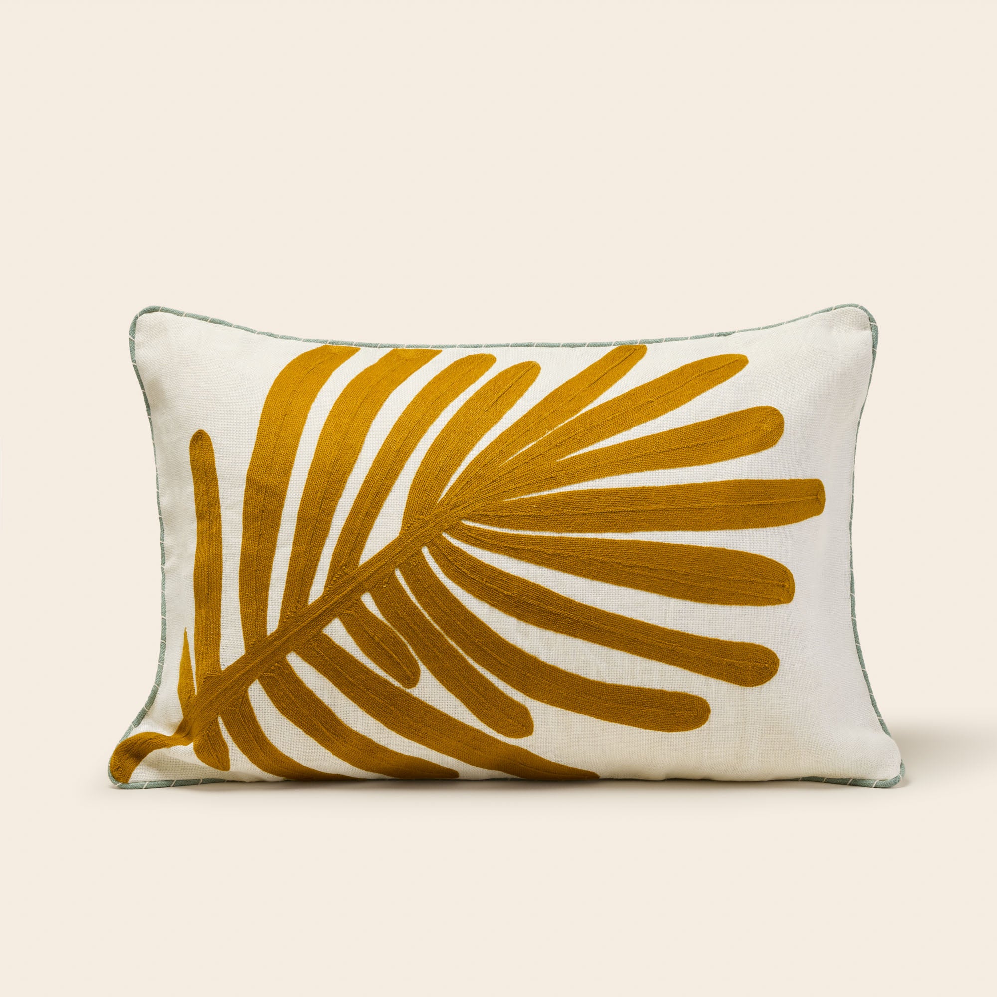 Housse de coussin TROPI ecru et moutarde