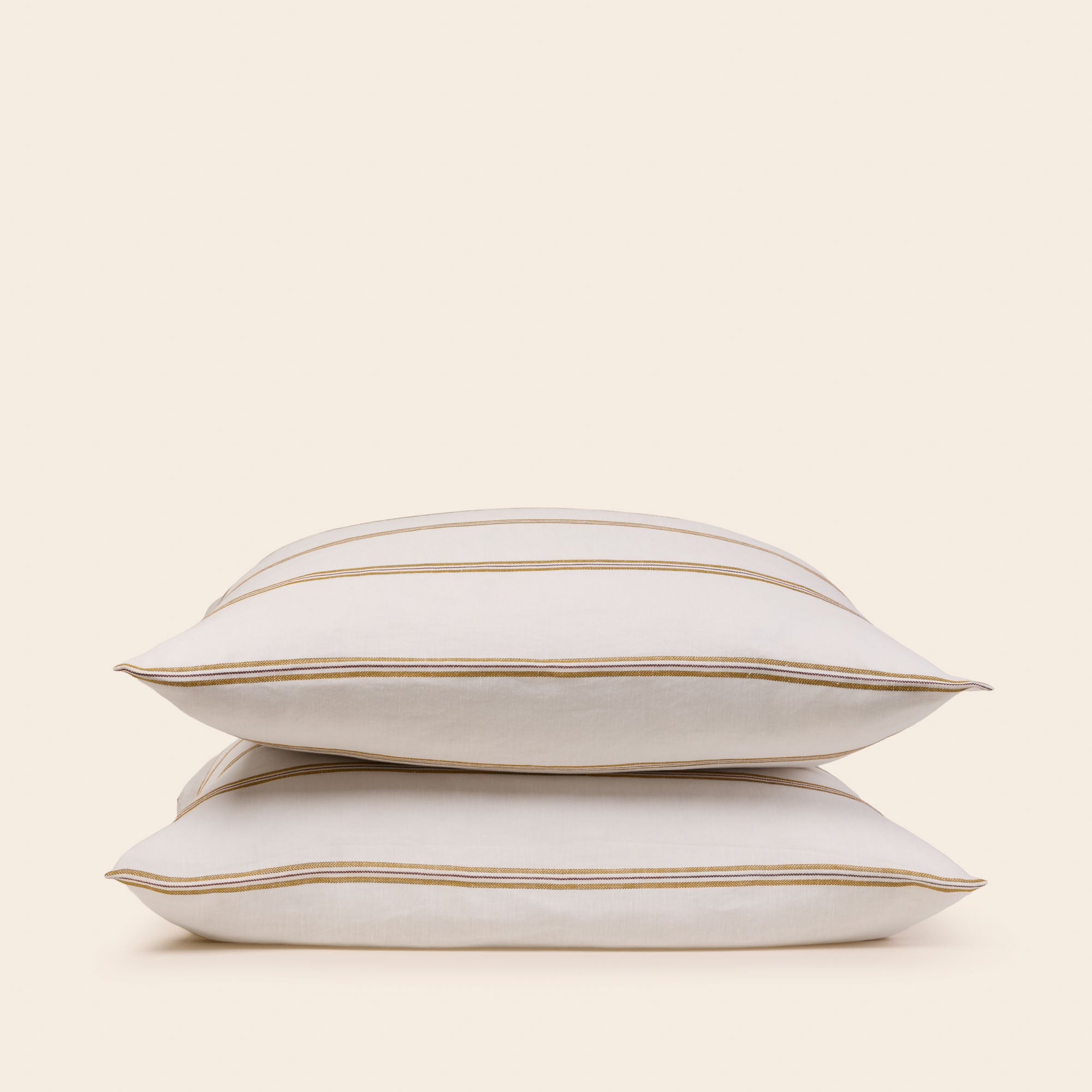 Lot de 2 taies d'oreiller UGOLIN blanc rayé moutarde