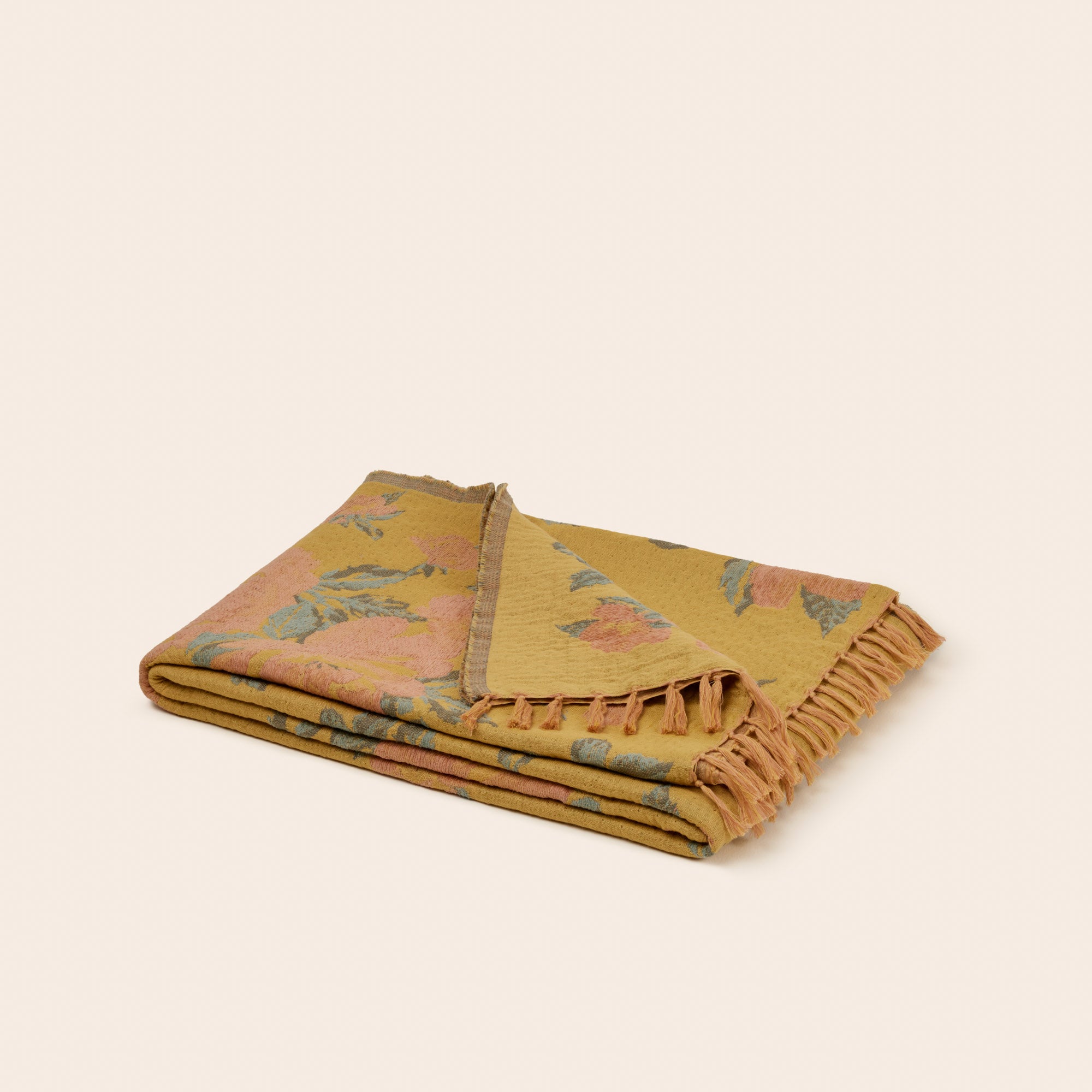 Plaid FLORENTINA jaune et rose