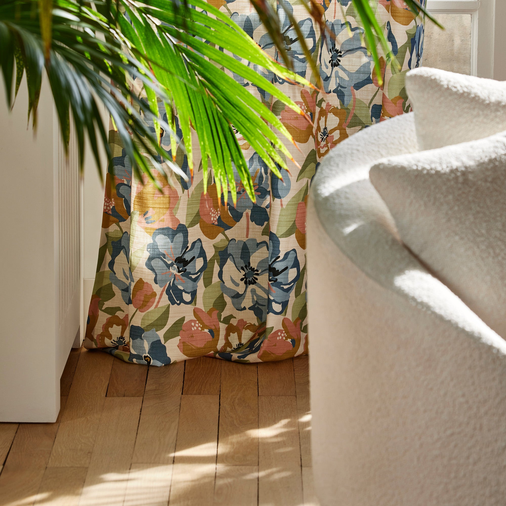 Rideau à oeillets dorés ADELISE écru et bleuté