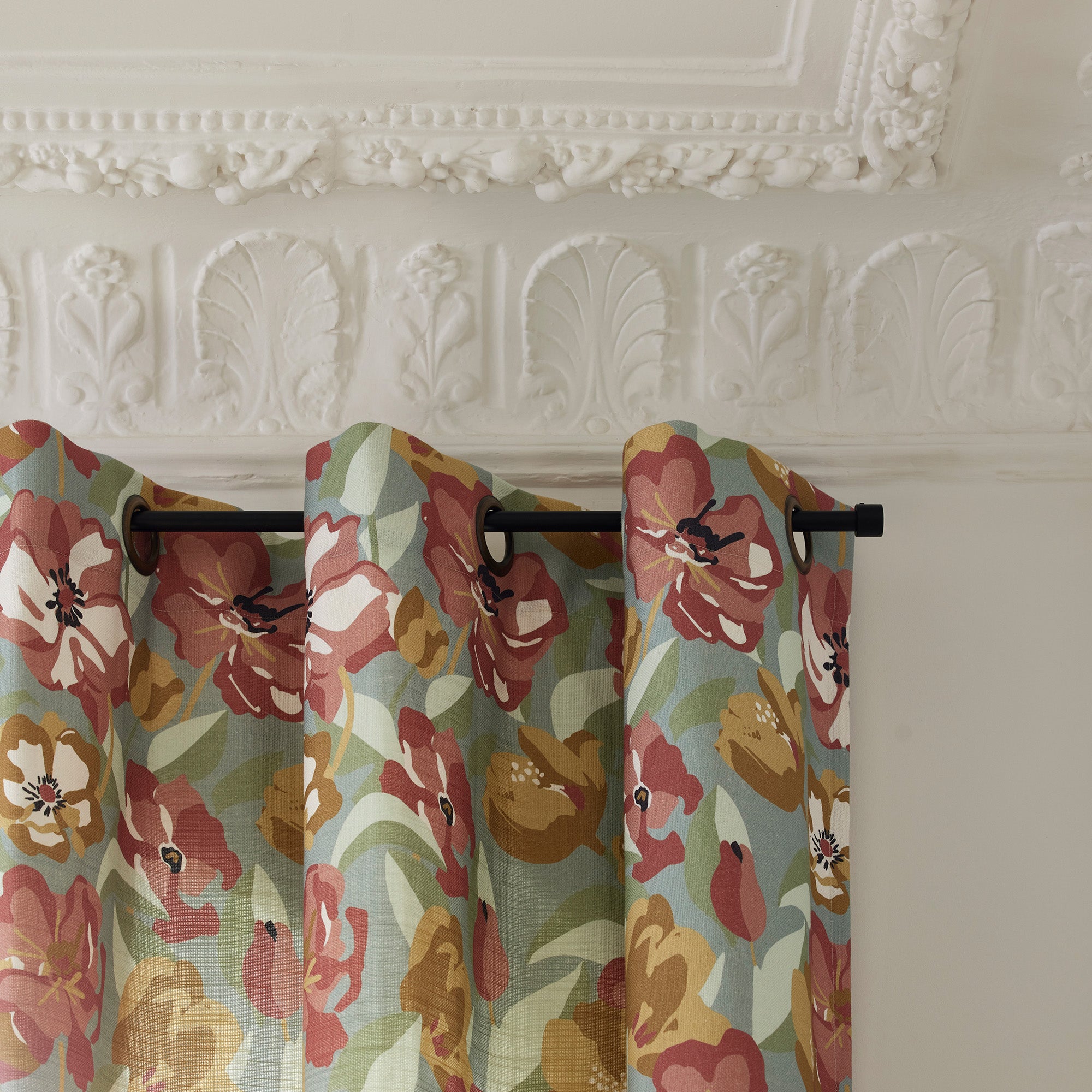 Rideau à oeillets dorés ADELISE céladon et terracotta