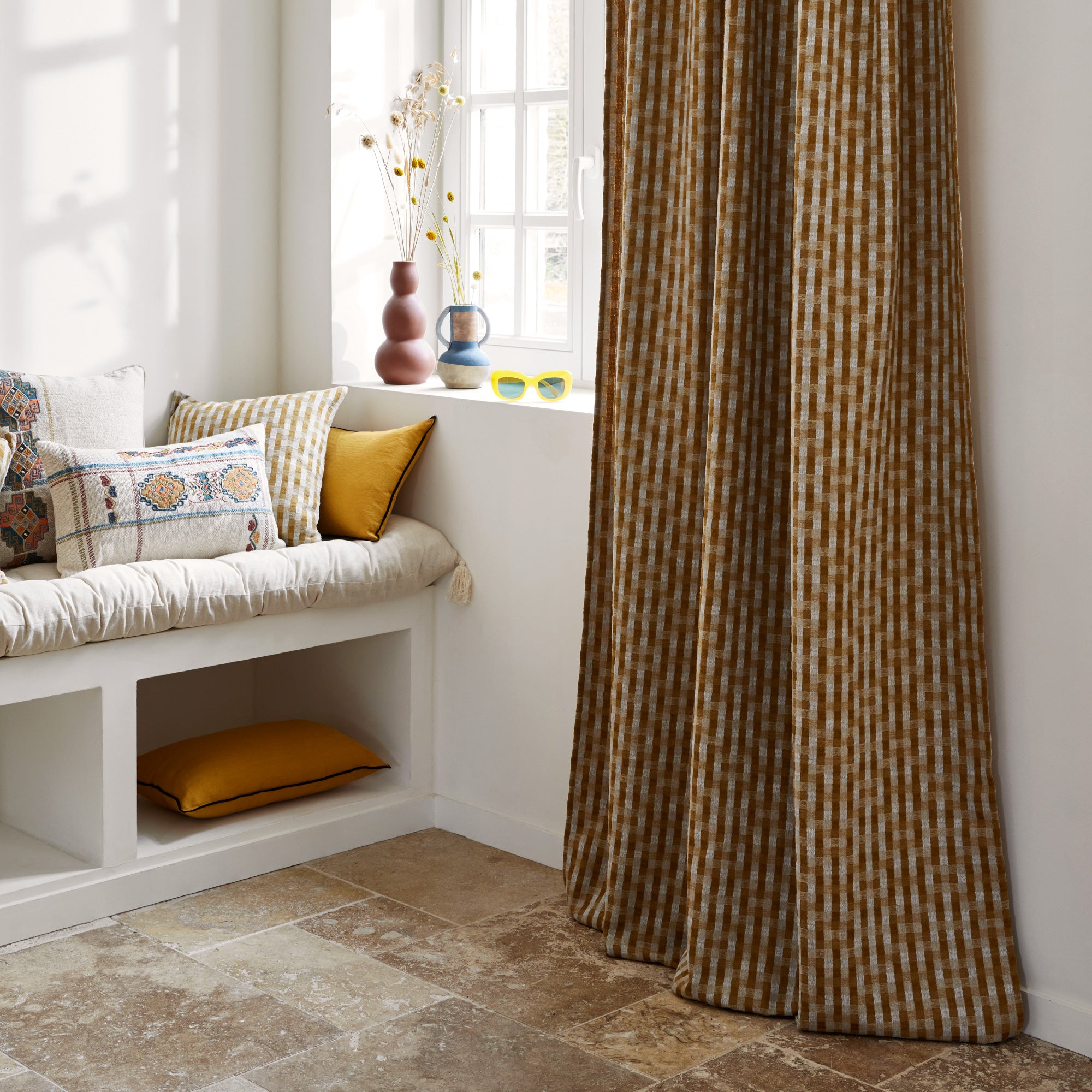 Rideau à oeillets dorés CASTIN naturel et ocre