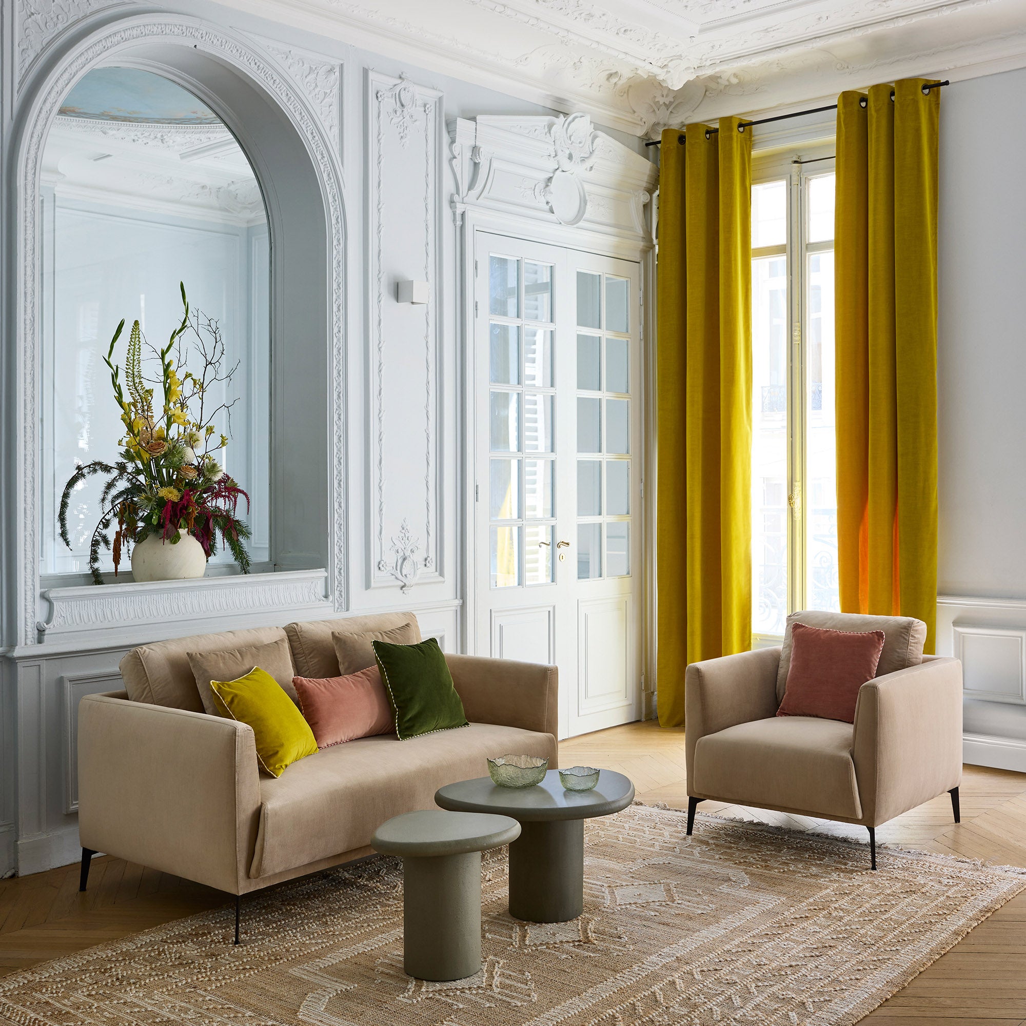 Rideau à oeillets dorés DALILA jaune sulfure