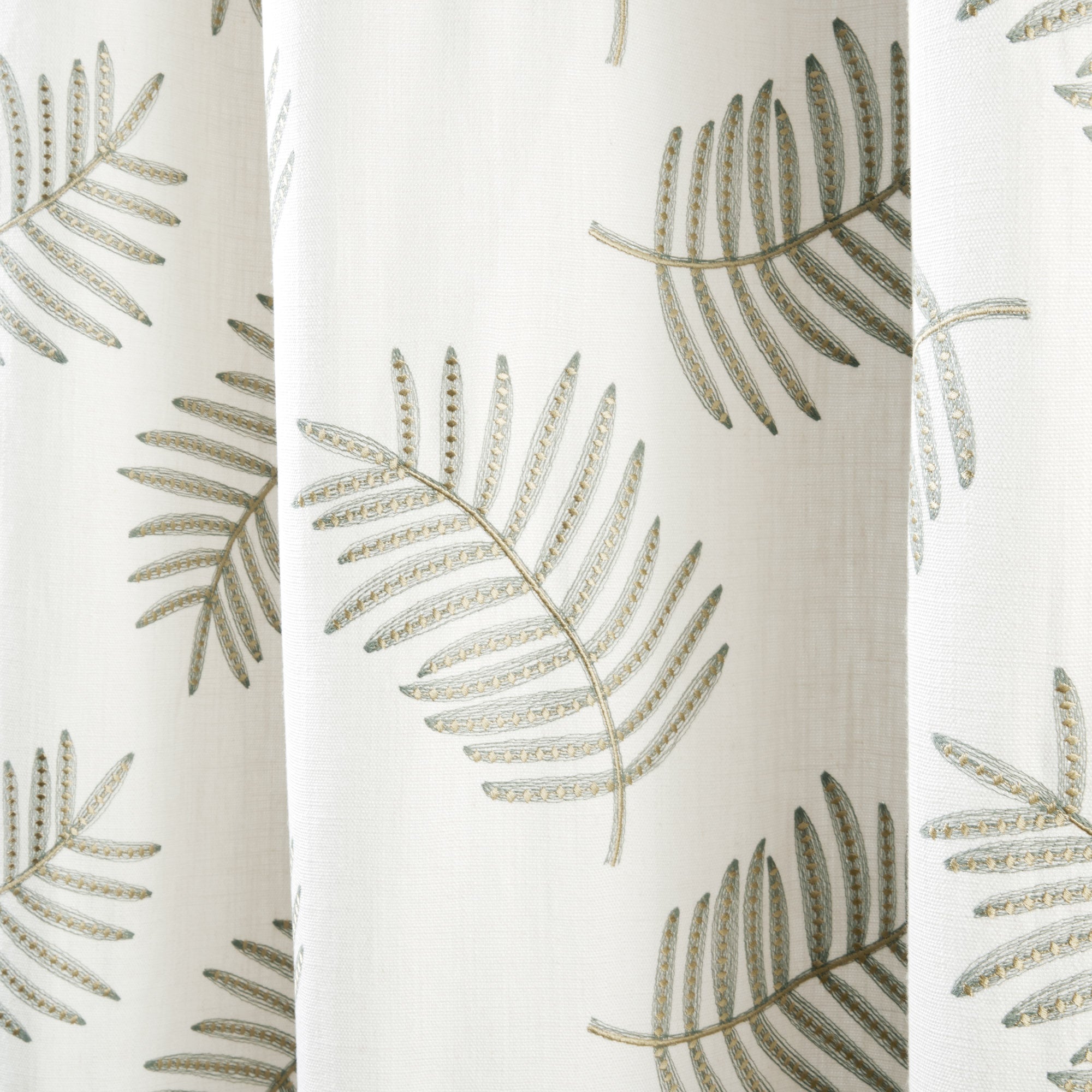 Rideau à oeillets dorés FILICO blanc cassé et sauge