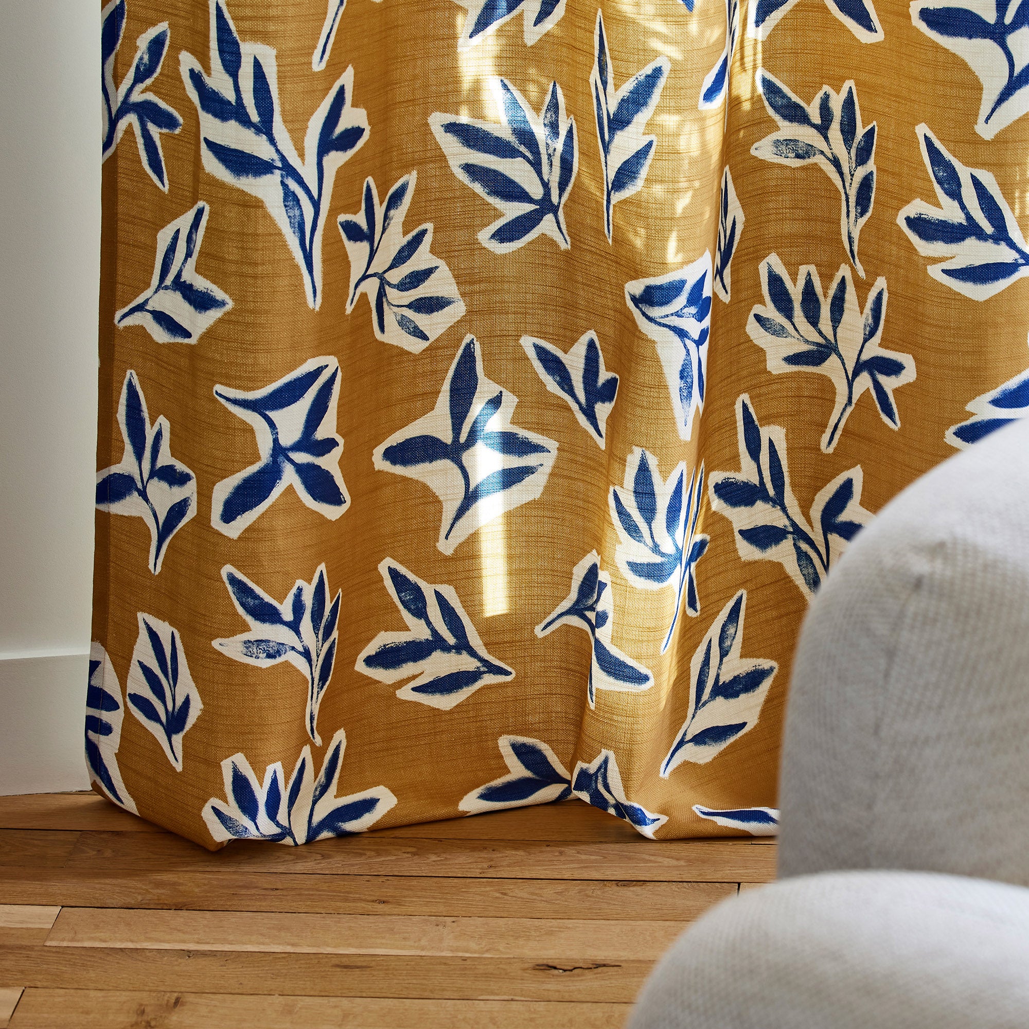 Rideau à oeillets dorés MATHYAS ocre et bleu