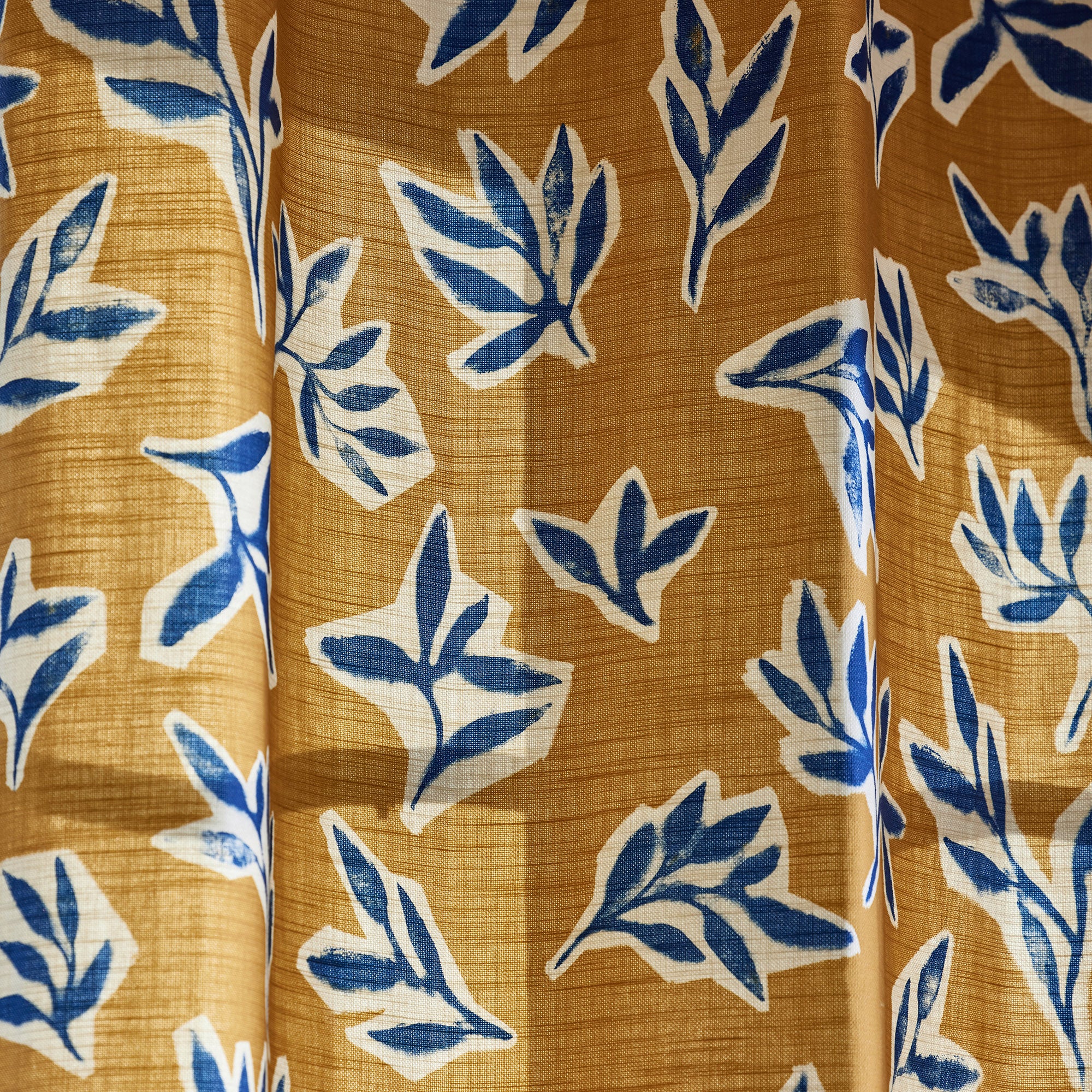 Rideau à oeillets dorés MATHYAS ocre et bleu