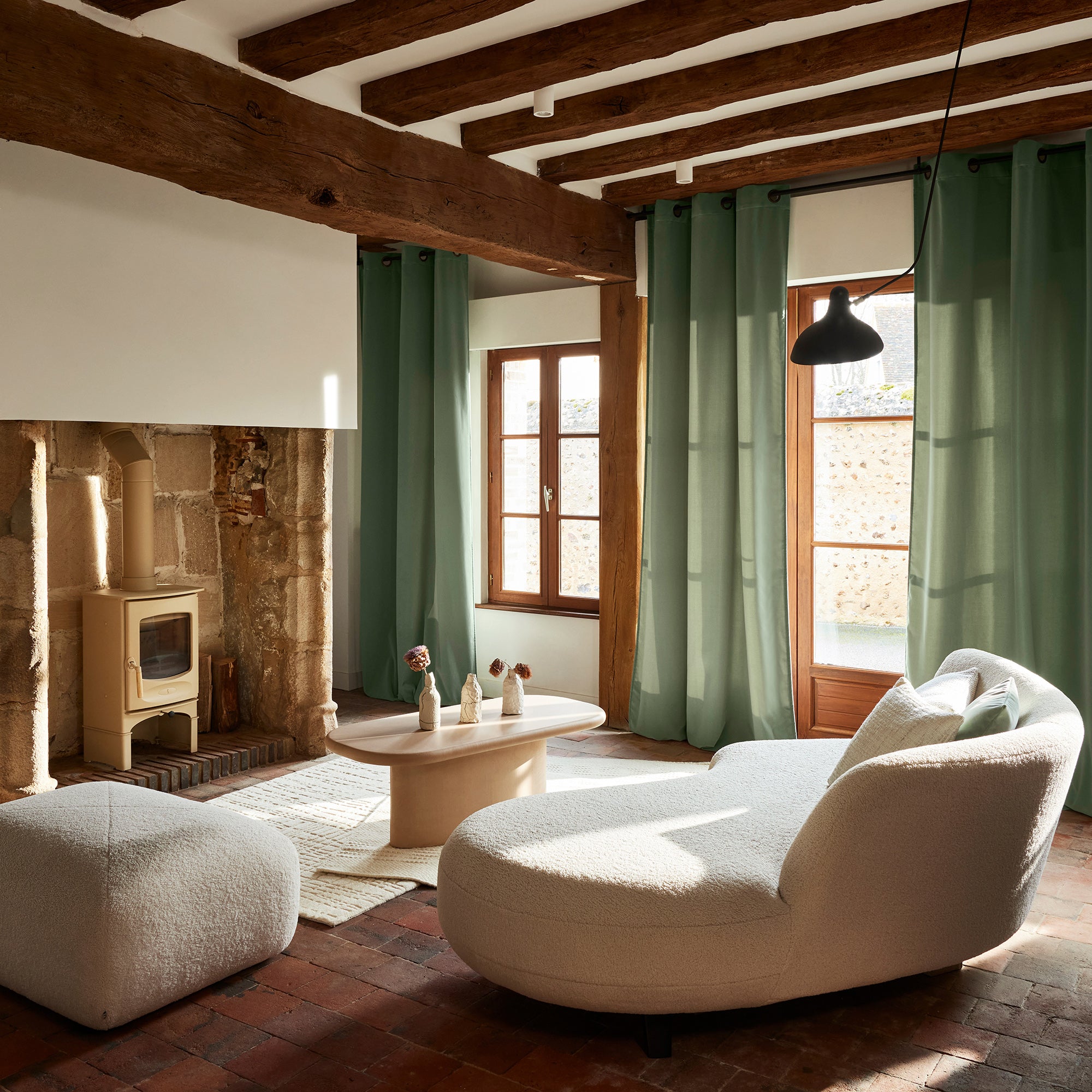 Rideau à oeillets dorés MATIA vert de gris | mobile_slider