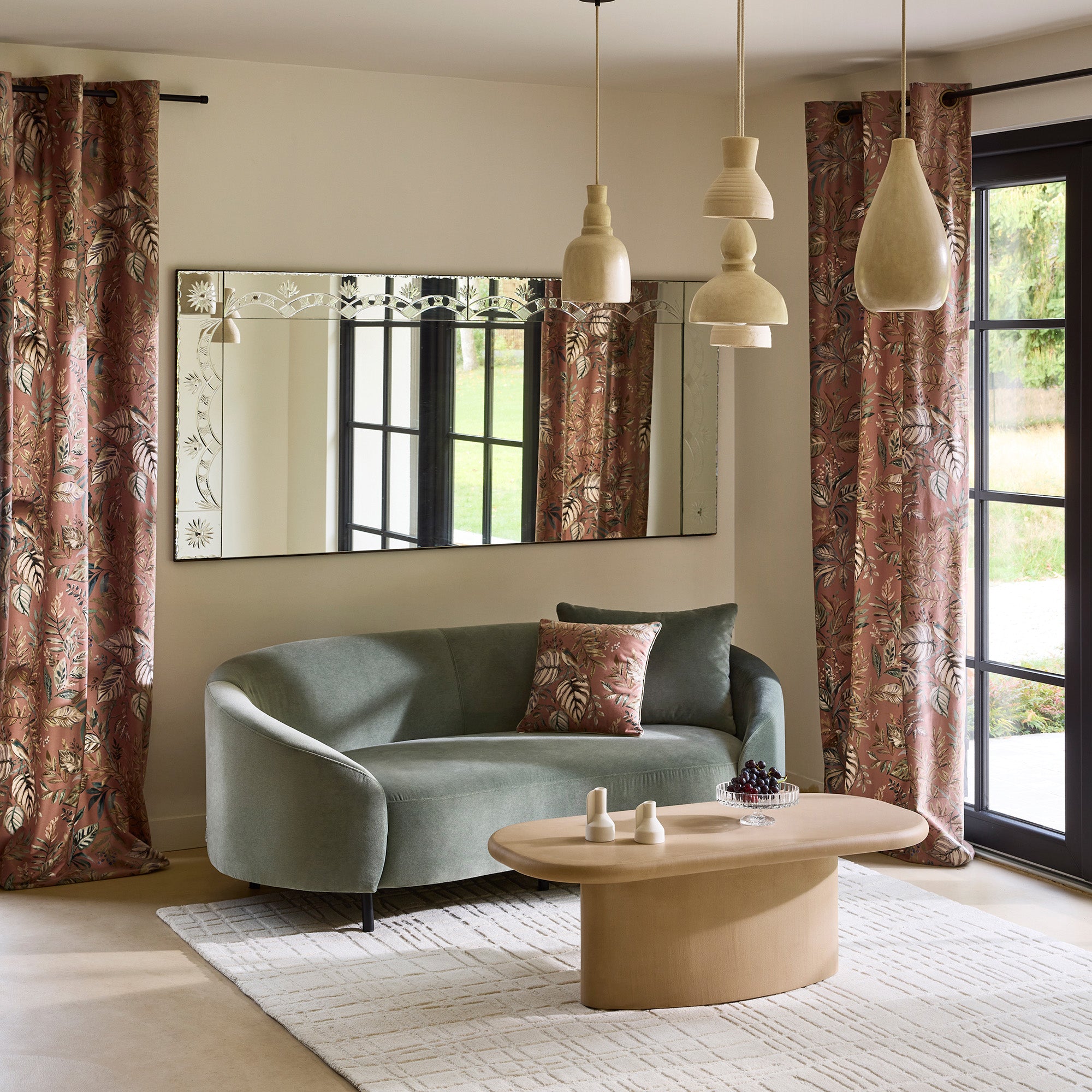 Gordijn met gouden oogjes OTONIA terracotta en groen