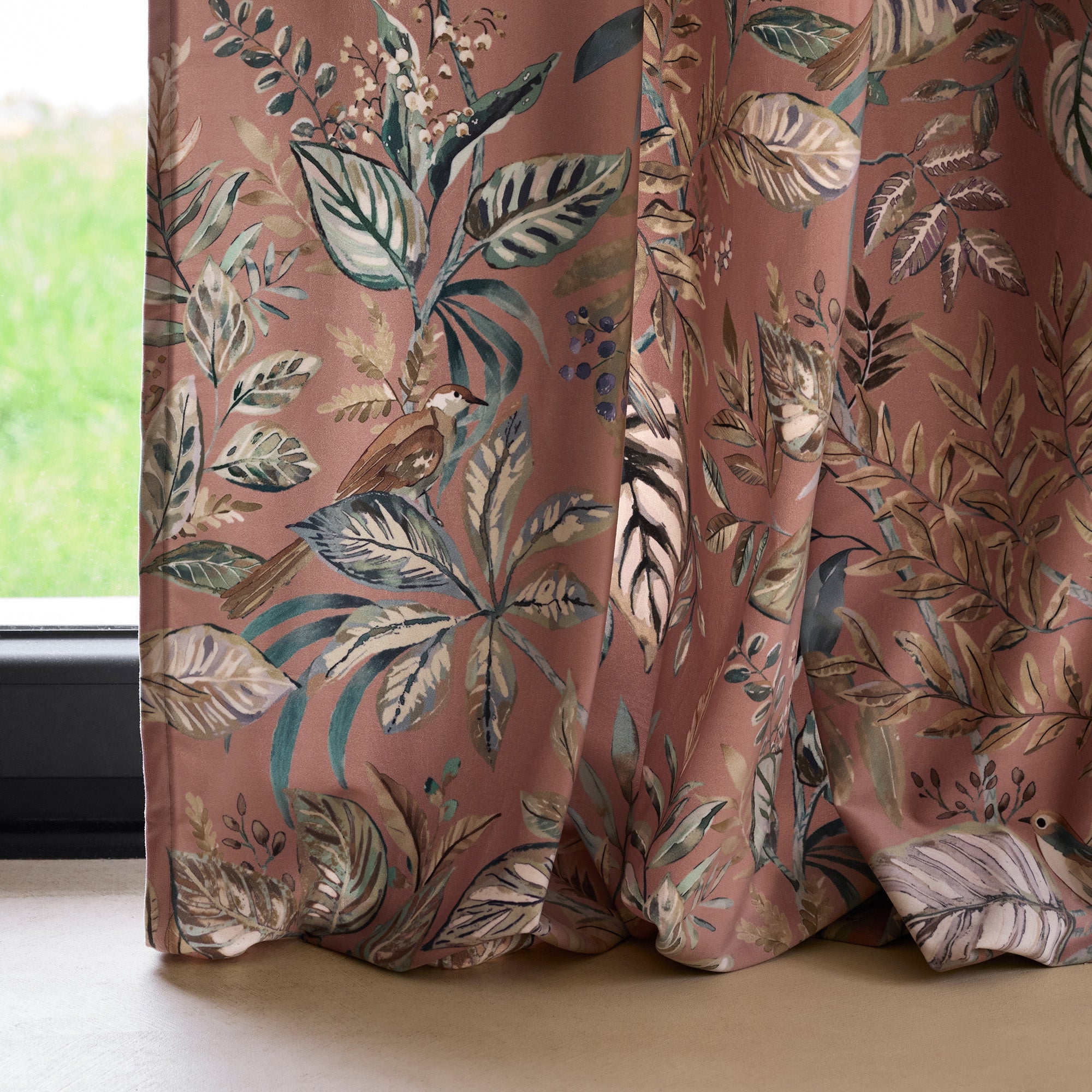 Gordijn met gouden oogjes OTONIA terracotta en groen