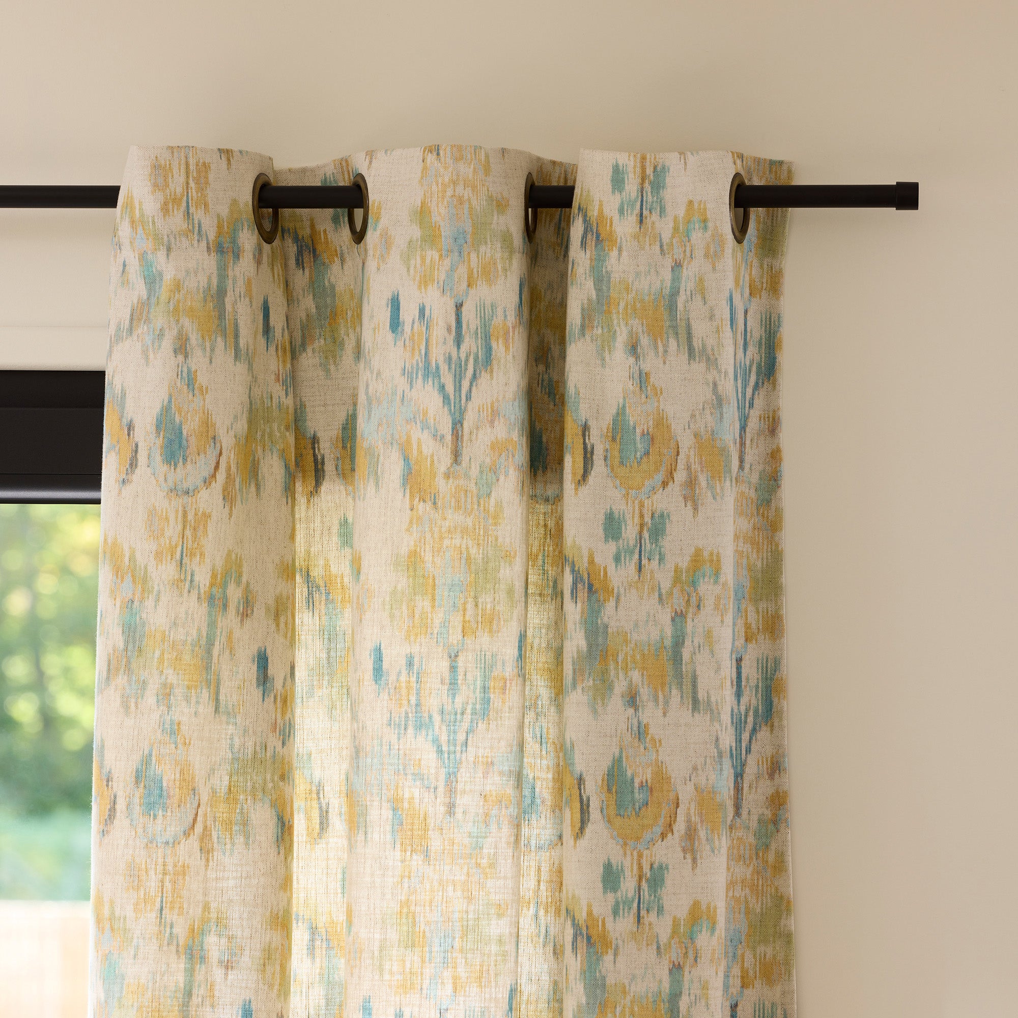 SHINTA naturel en geelgouden gordijn met oogjes