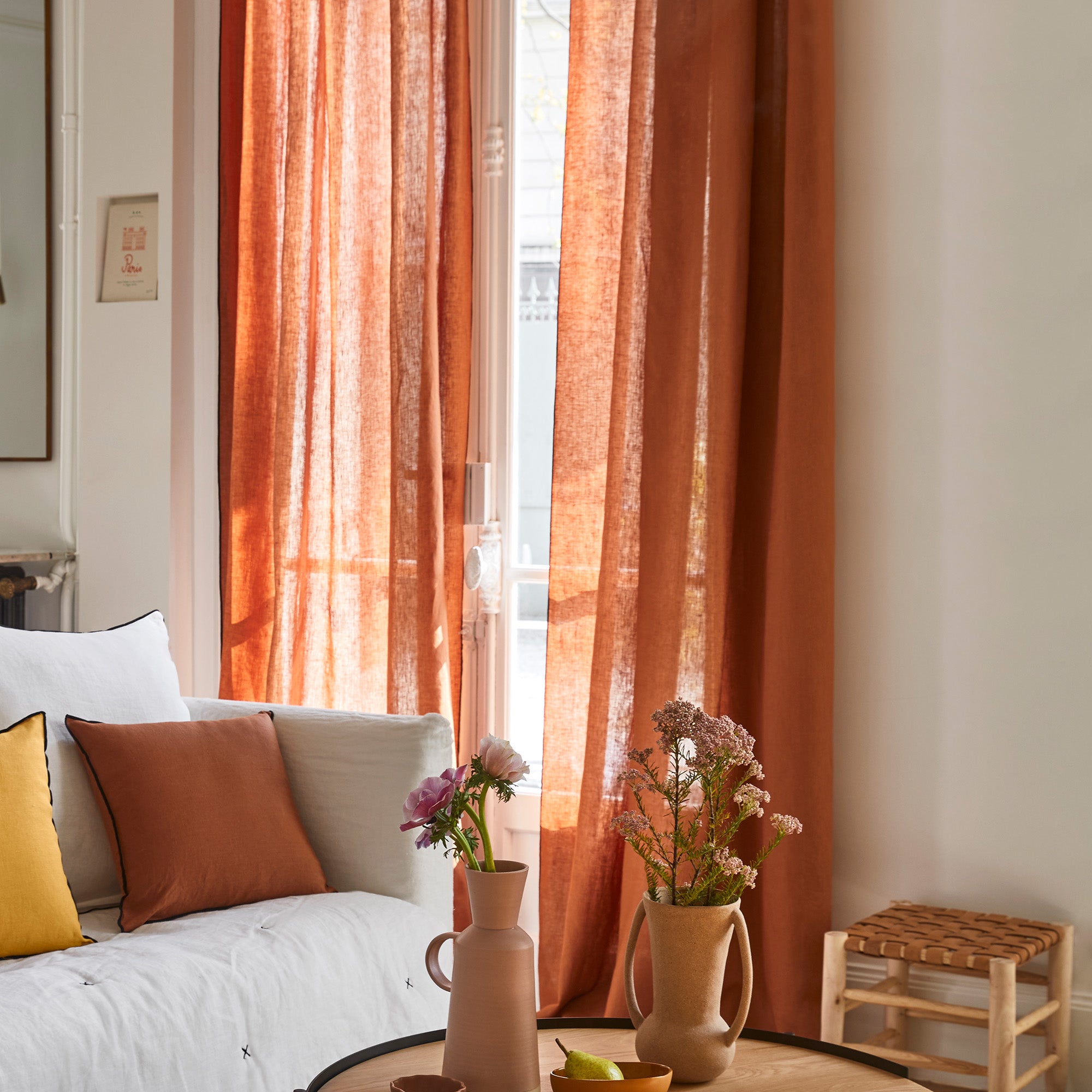 Rideau panneau CARLINA terracotta et bourdon noir