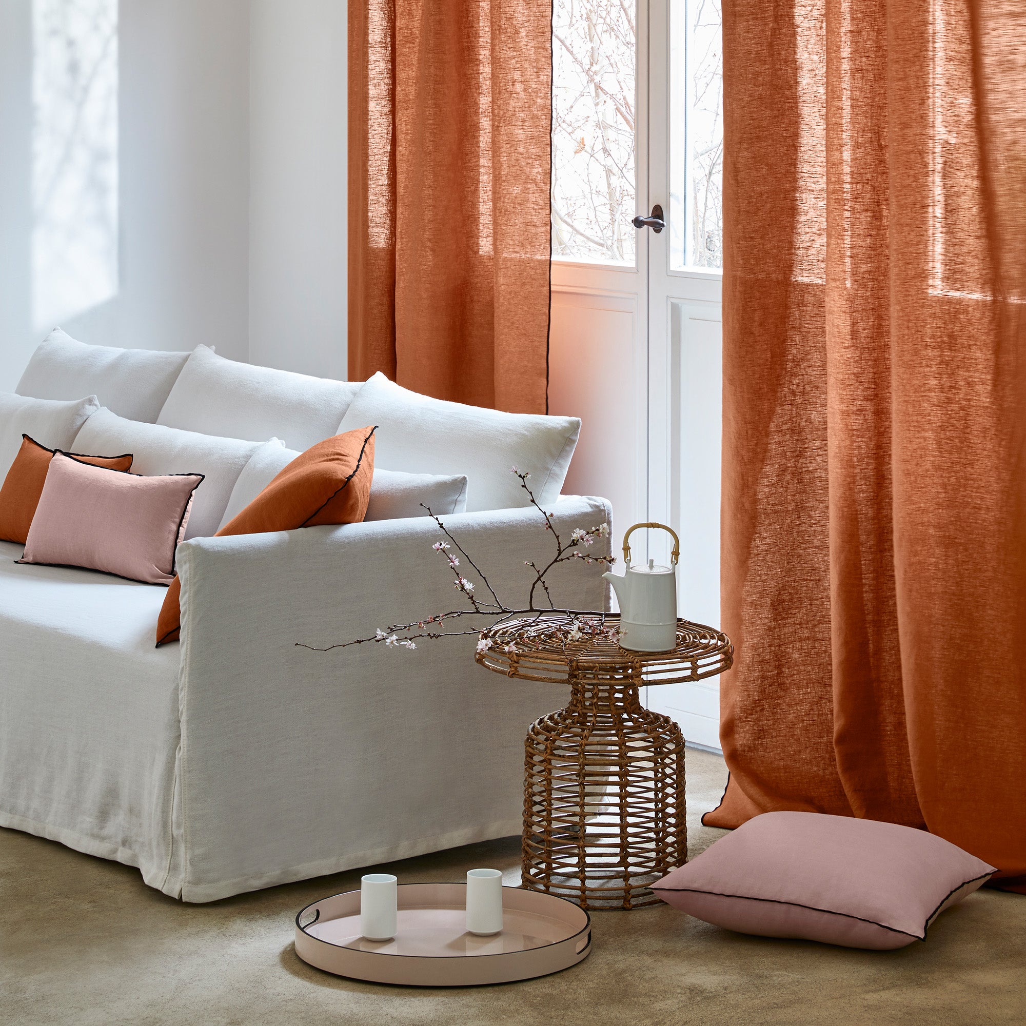 Rideau panneau CARLINA terracotta et bourdon noir