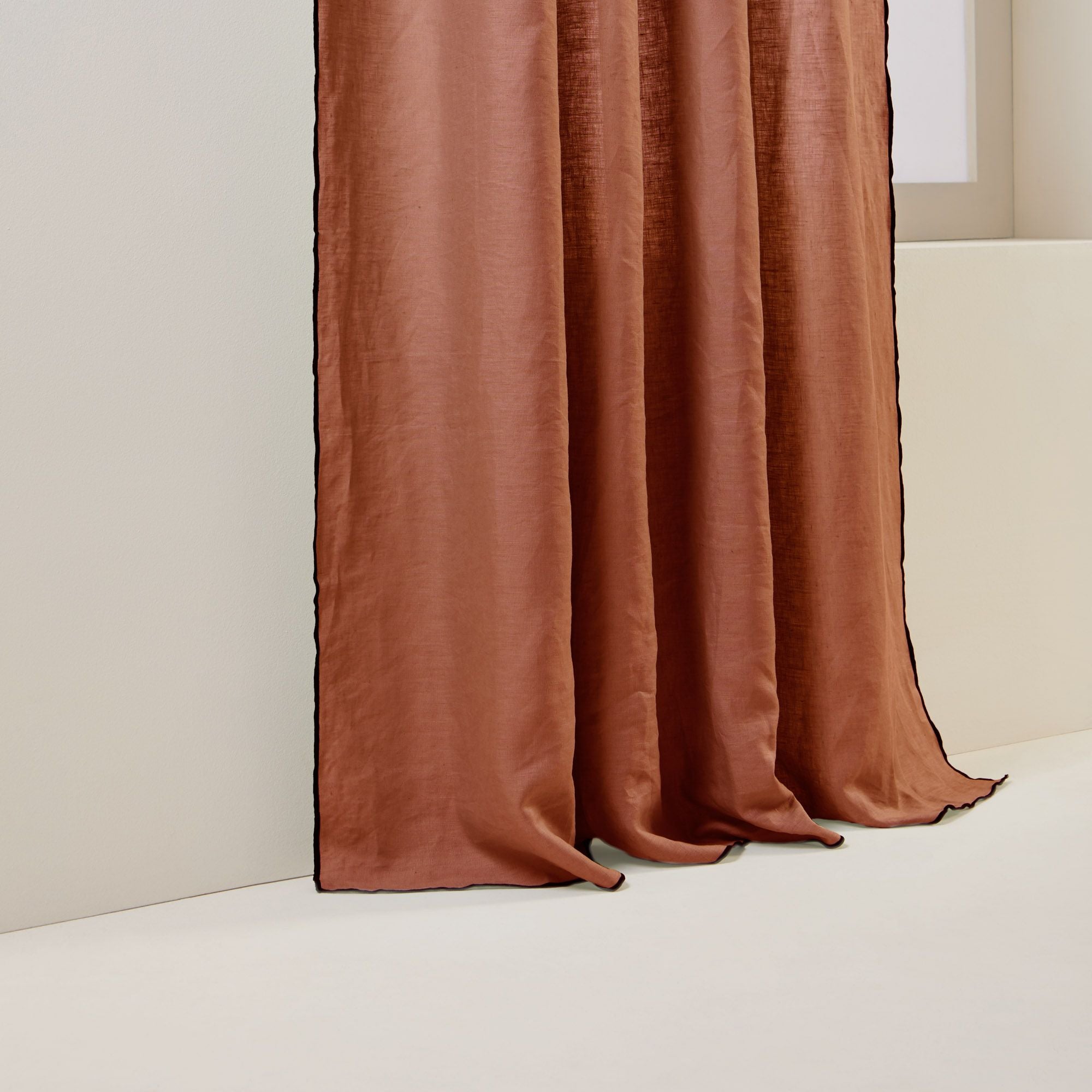 Rideau panneau CARLINA terracotta et bourdon noir