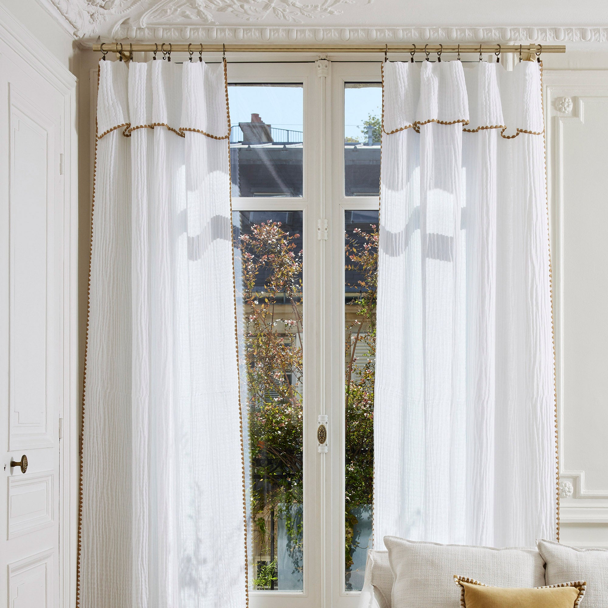 Rideau panneau LALITA blanc et jaune indien