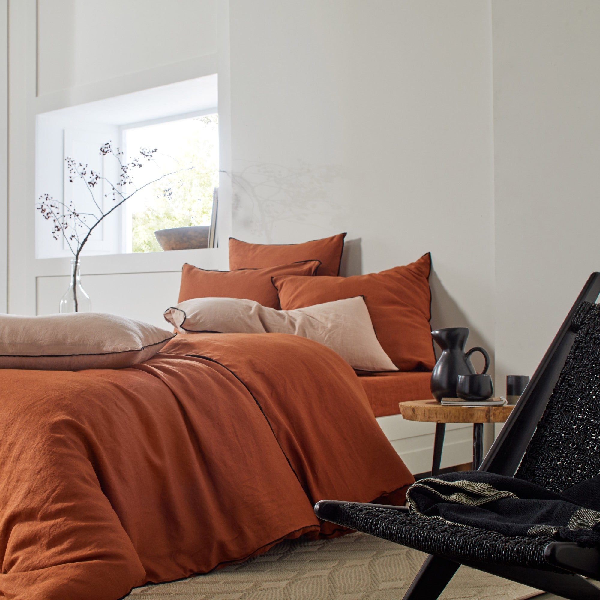 Housse de couette CARLINA terracotta et bourdon noir