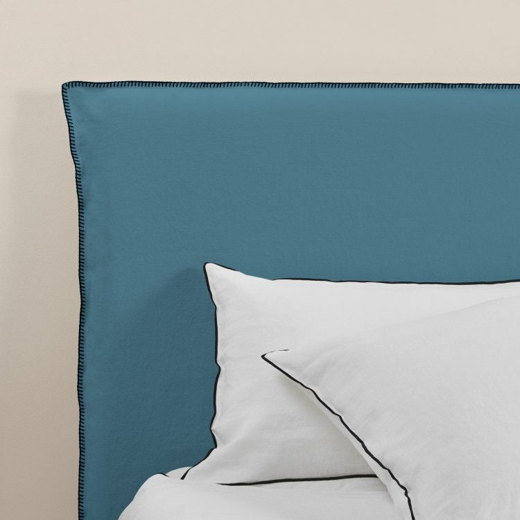 Housse de tête de lit NINO indigo et feston noir