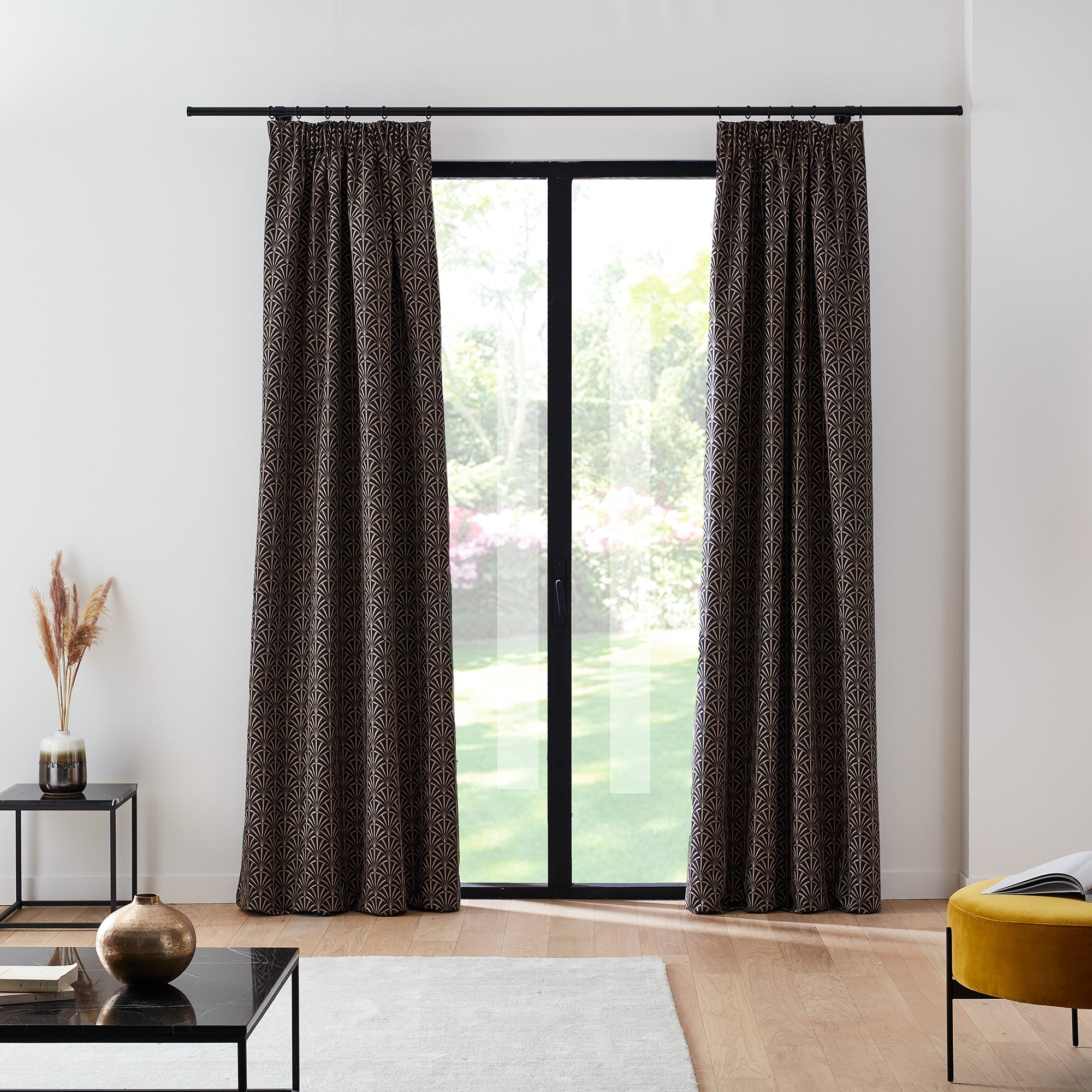 Rideau à galon fronceur doublé ARDECO noir et nickel