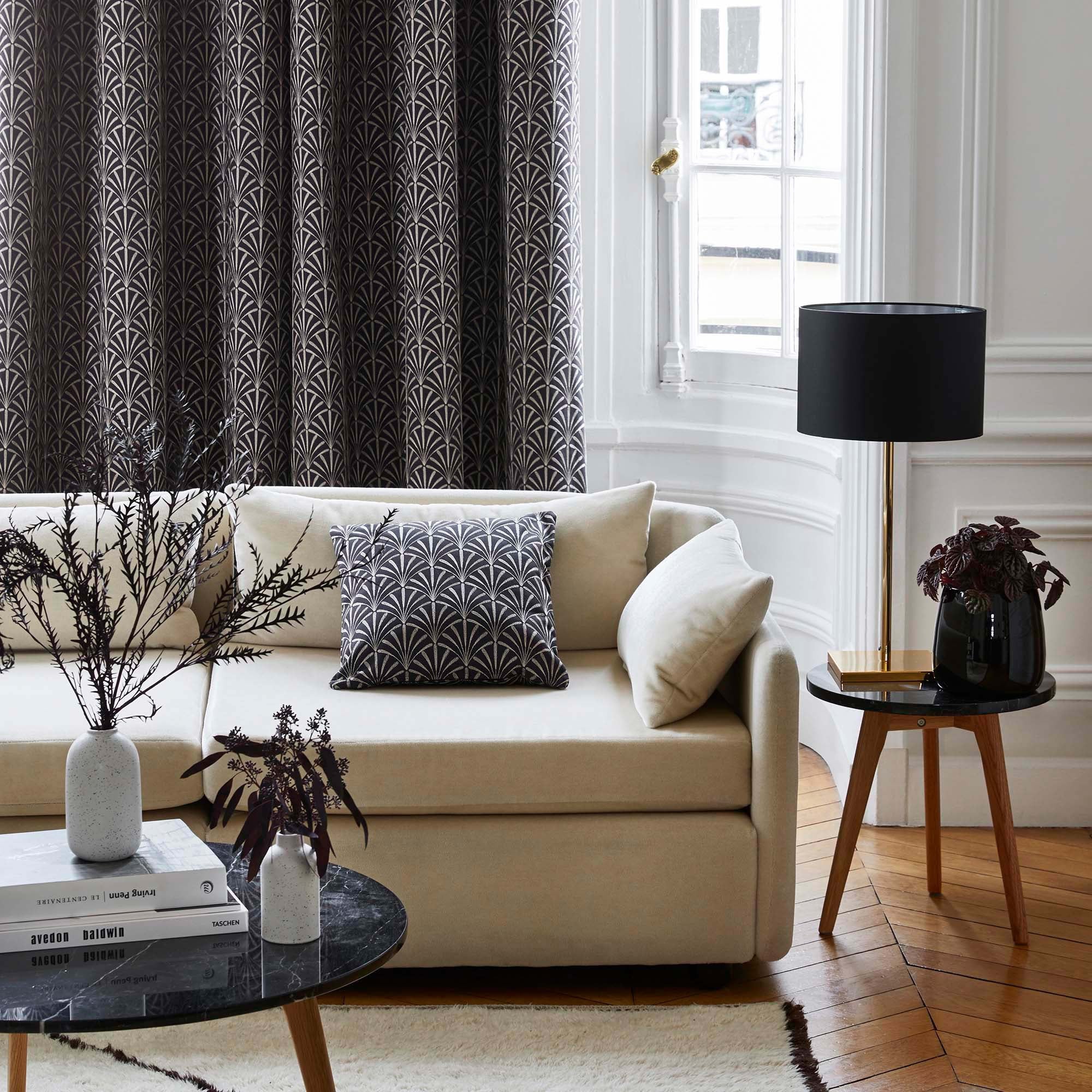 Rideau à galon fronceur doublé ARDECO noir et nickel