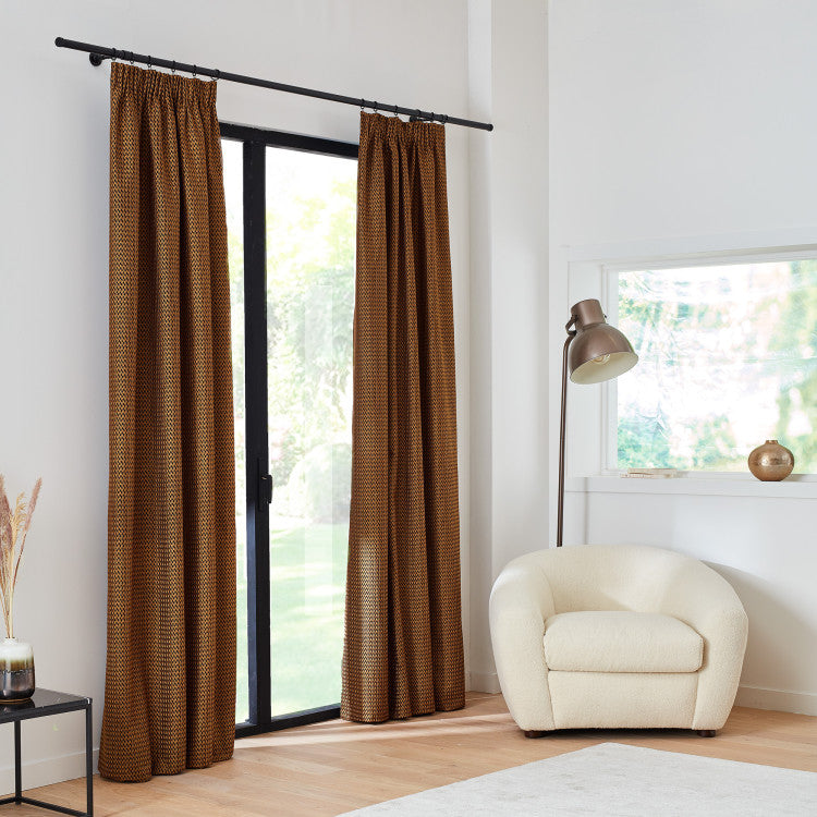 Rideau à galon fronceur doublé OCTAVE noir et mordoré