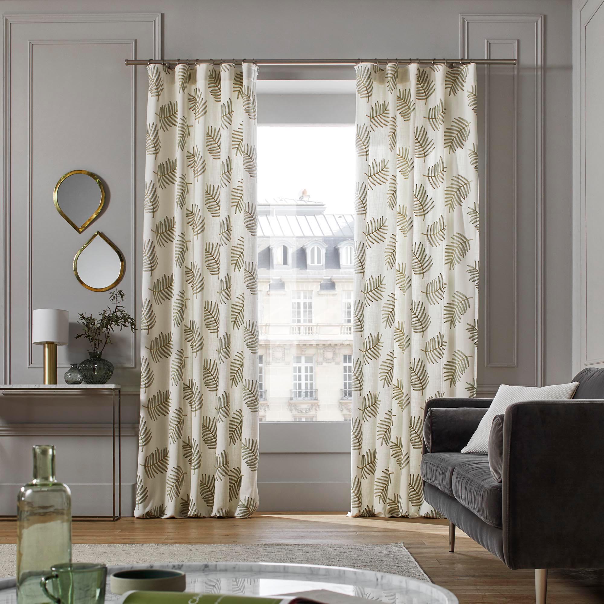 Rideau à galon fronceur FILICO blanc cassé et sauge