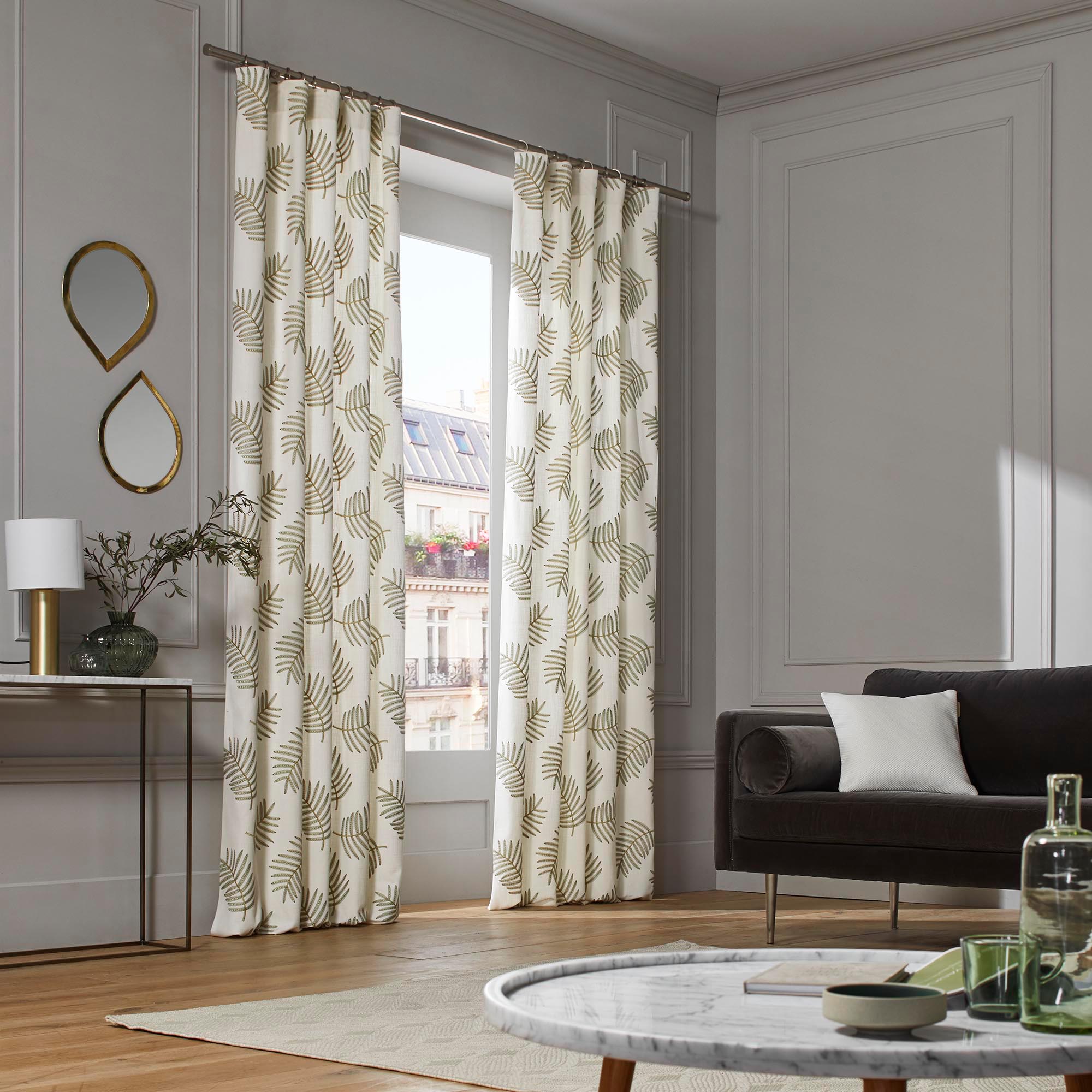 Rideau à galon fronceur FILICO blanc cassé et sauge