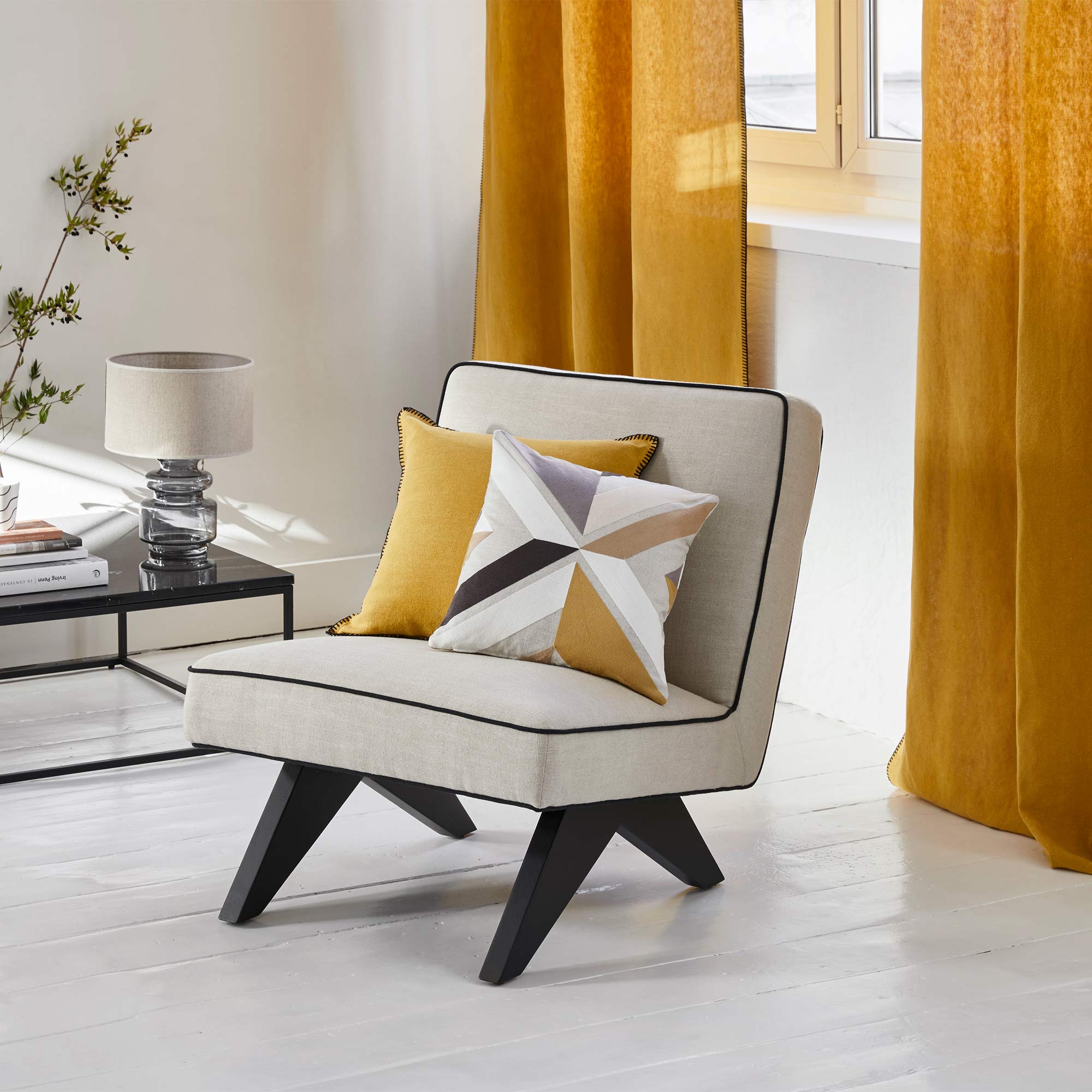 Rideau à galon fronceur NINO ocre et feston noir