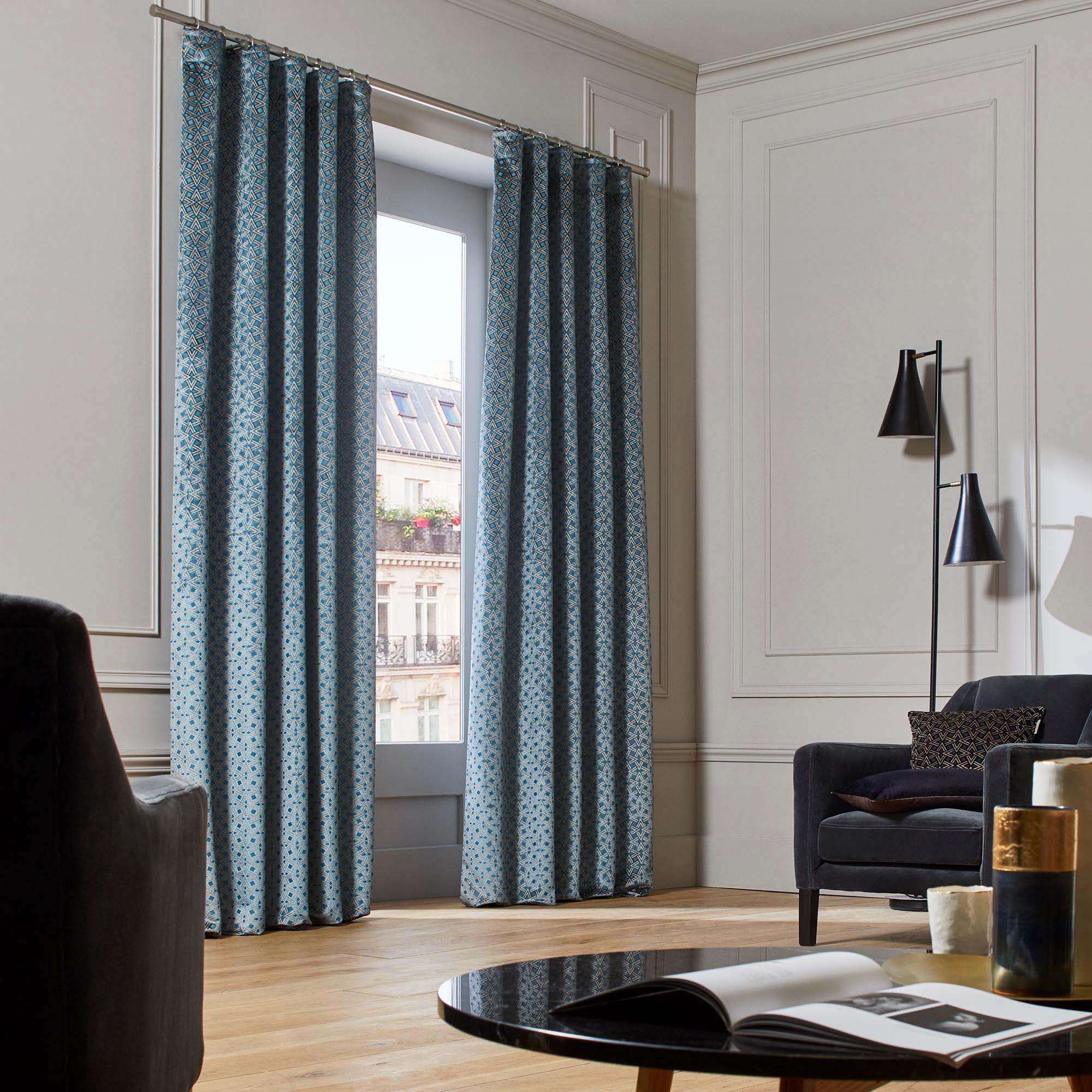 Rideau à galon fronceur OSCAR bleu turquoise foncé